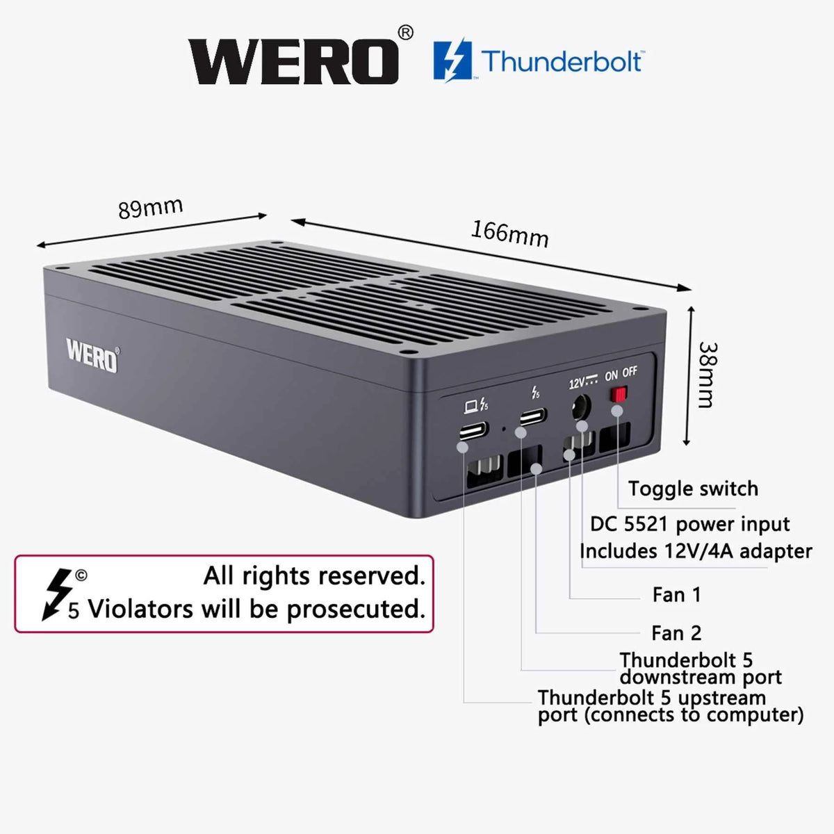 WERO Thunderbolt 5 U.2/U.3 NVMe & SATA SSD Enclosure,80Gbps solid-state dit hard drive box(1XU2-V80)