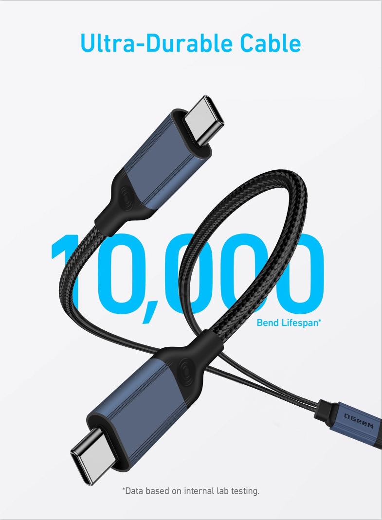 USB-C Cable, 2-in-1 USB C to USB C Cable 140W Max, Fast Charging for iPhone15 Series/16 Series, MacBook Pro, iPad Pro, Galaxy S23/S22 Braided(CC0082-A)