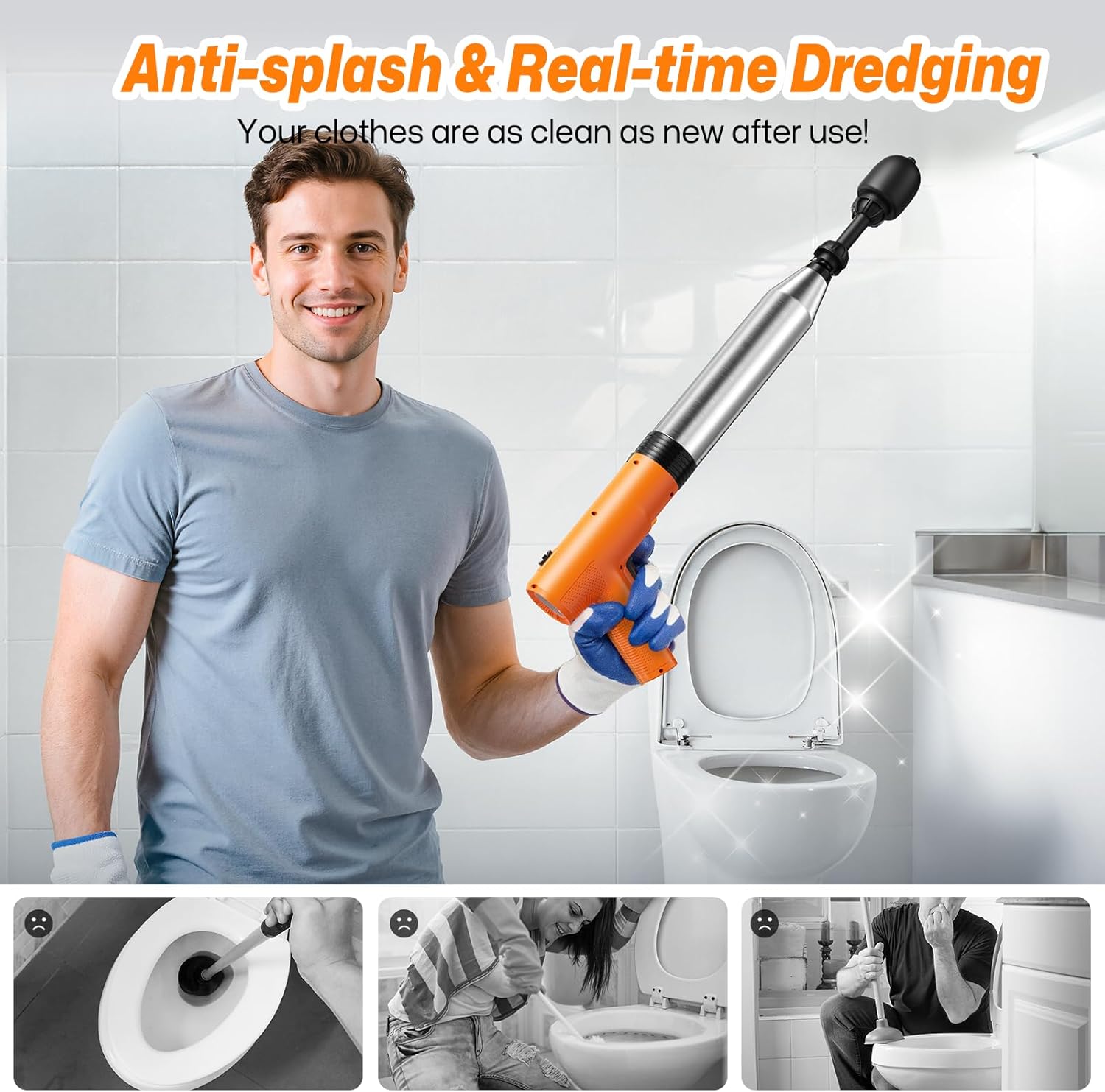 Electric Toilet Plungers for Bathroom,4 in 1 Toilet Unclogger,Auto-inflation Toilet Plunger Clog Remover Get Instant Result,High Pressure Toilet Plunger Heavy Duty for Washbasin,Sinks,Drain-White