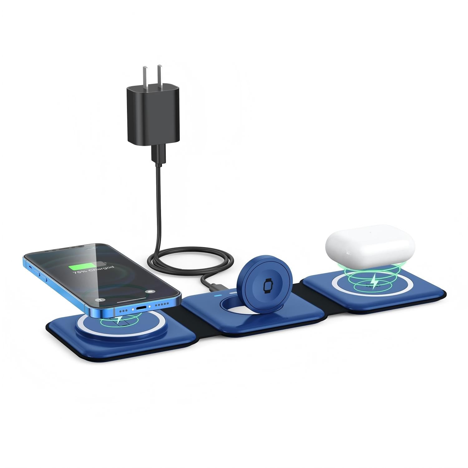 Wireless Charger 3 in 1,RTOPS Magnetic Travel Wireless Charging Station Multiple Devices,GaN 3 in 1 Charging Station,Compatible for iPhone16/15/14/13/12/Pro/Max,iWatch,AirPods 3/2/Pro(Adapter Includes)