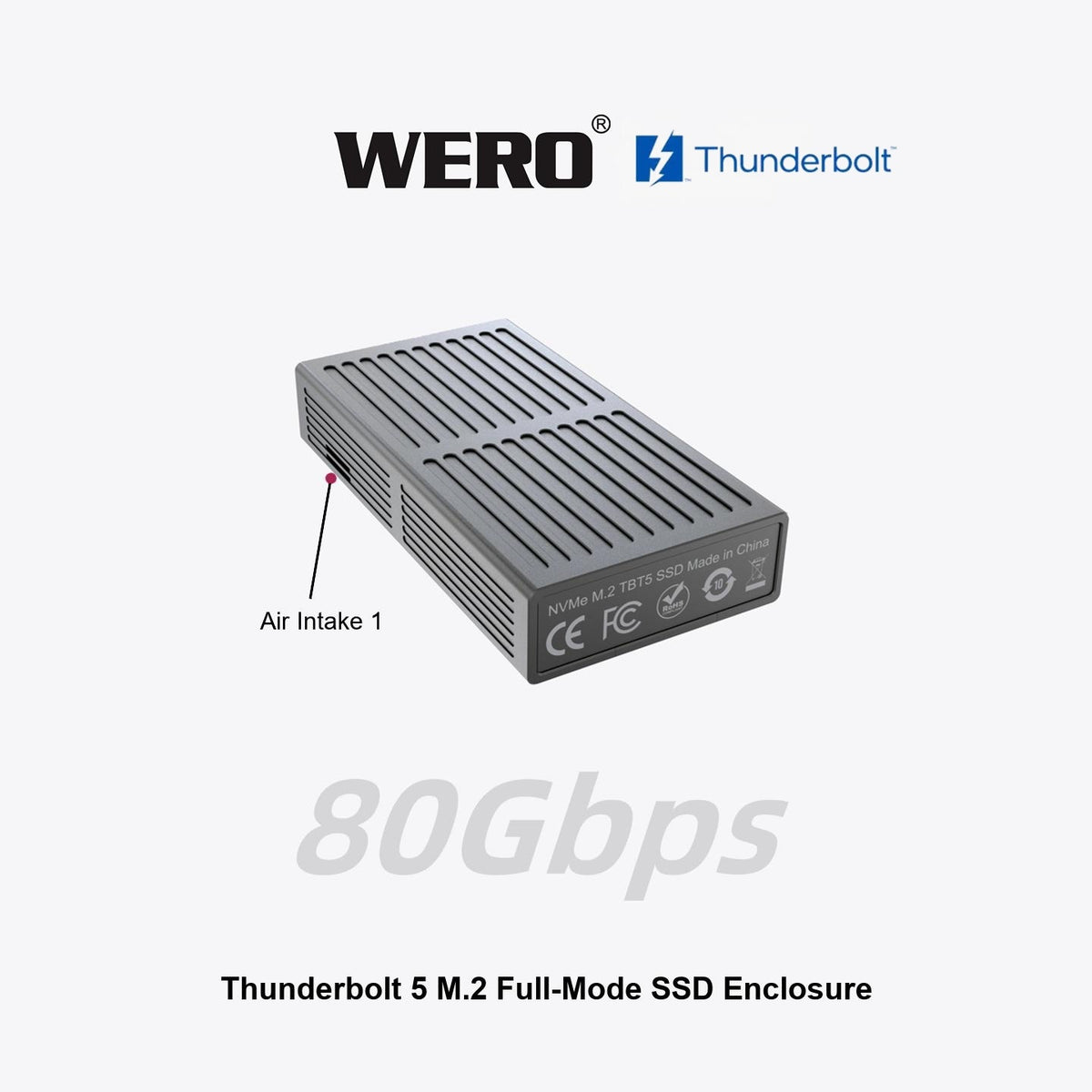 WREO Thunderbolt 5 80Gbps M.2 Full-Mode SSD Enclosure(External Cable)(1XM2-V80)