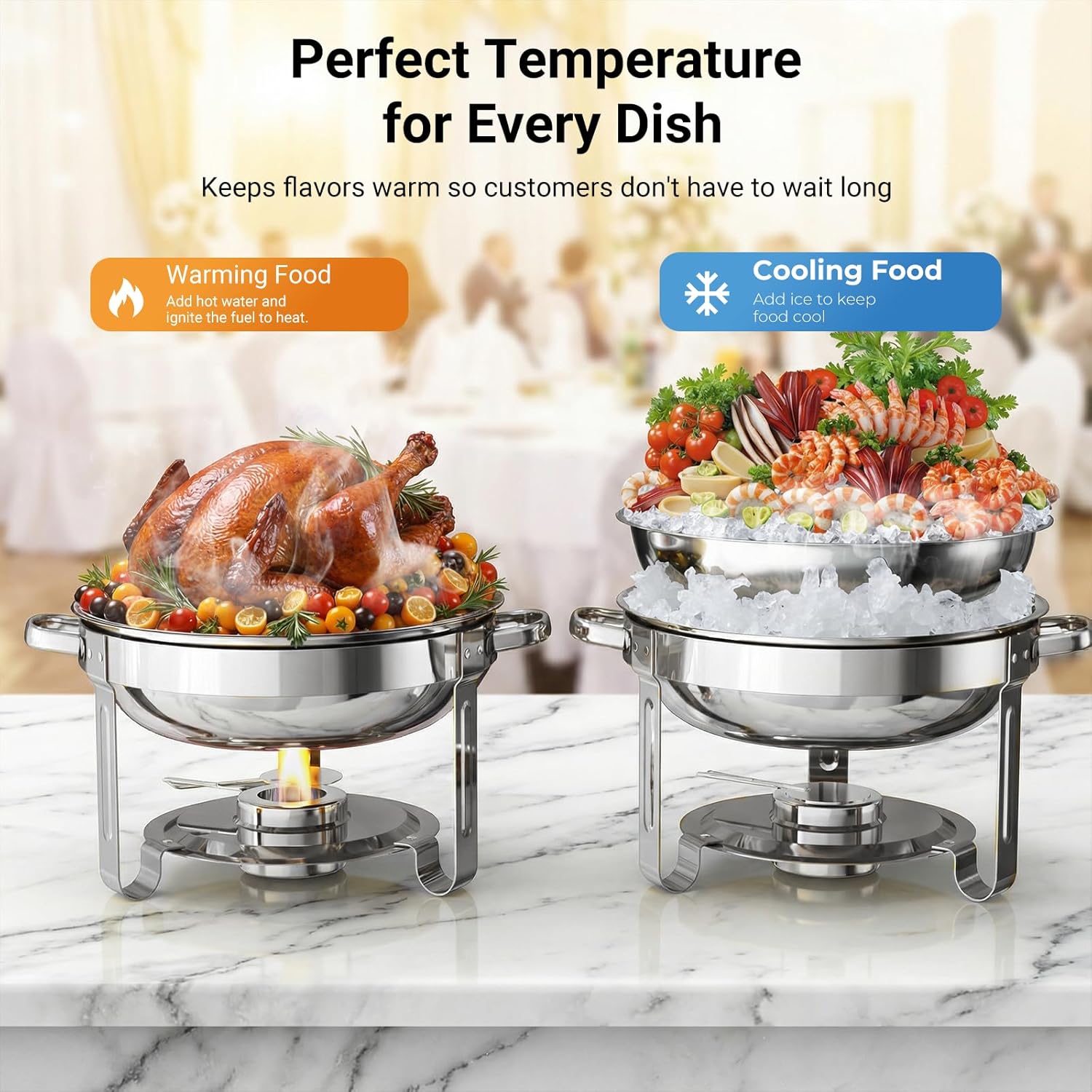 Chafing Dishes for Buffet 4 Pack,5QT Food Warmers for Parties Buffet,Stainless Steel Round Chafers and Buffet Warmers Sets for Home,Gatherings,Birthday,Parties,Church Events,Catering Events