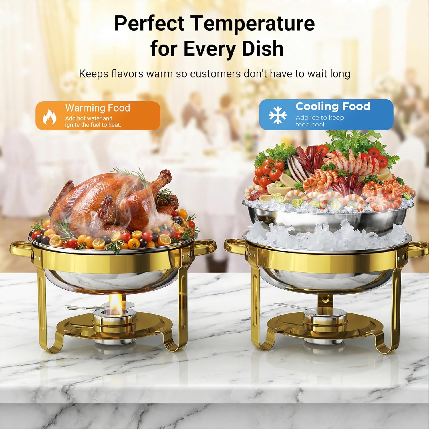 Chafing Dishes for Buffet 4 Pack,5QT Food Warmers for Parties Buffet,Stainless Steel Round Chafers and Buffet Warmers Sets for Home,Gatherings,Birthday,Parties,Church Events,Catering Events