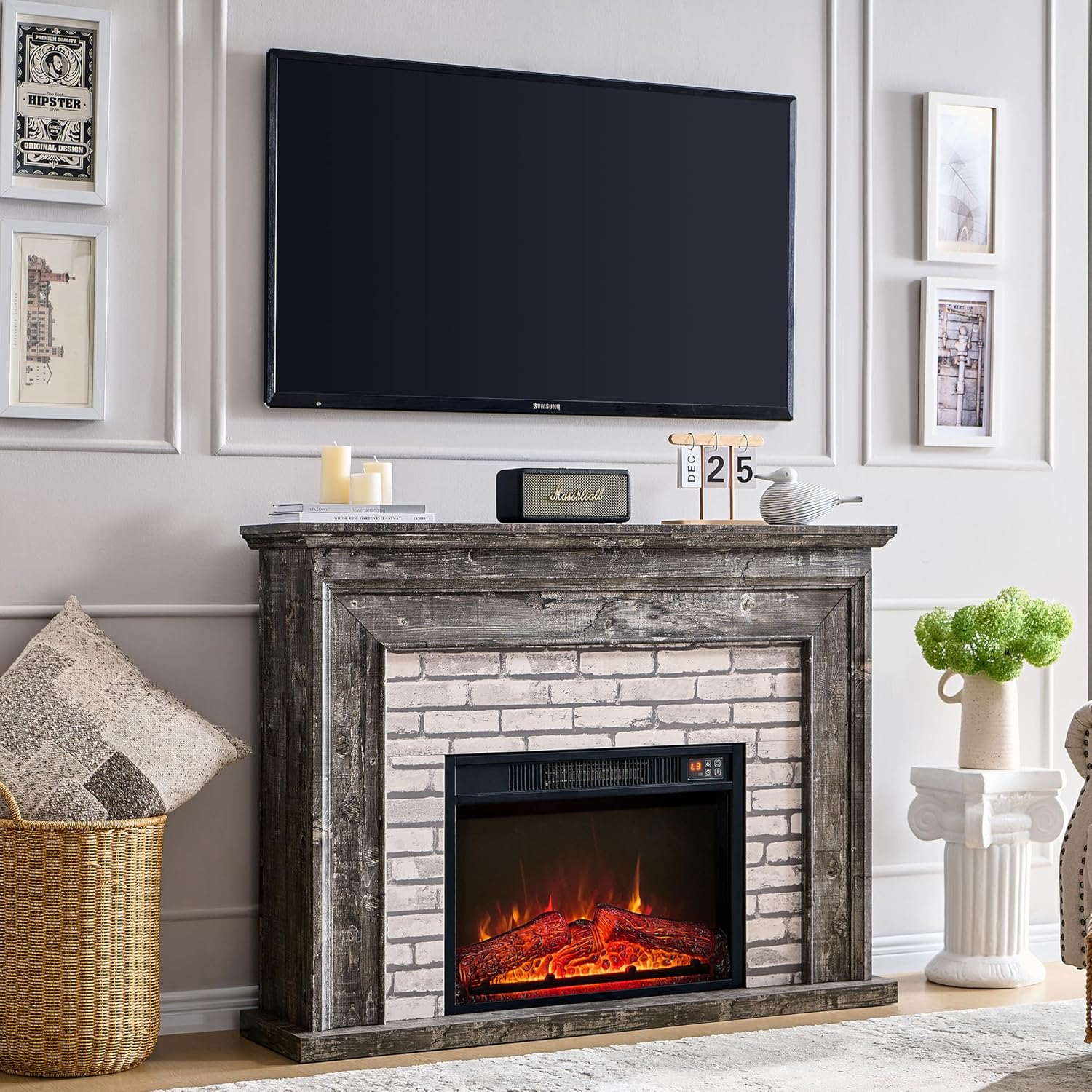 Sylvania Electric Heaters Fireplace 45" Flip Top Electric Firep
lace with Mantel, Electric Fireplace Heater