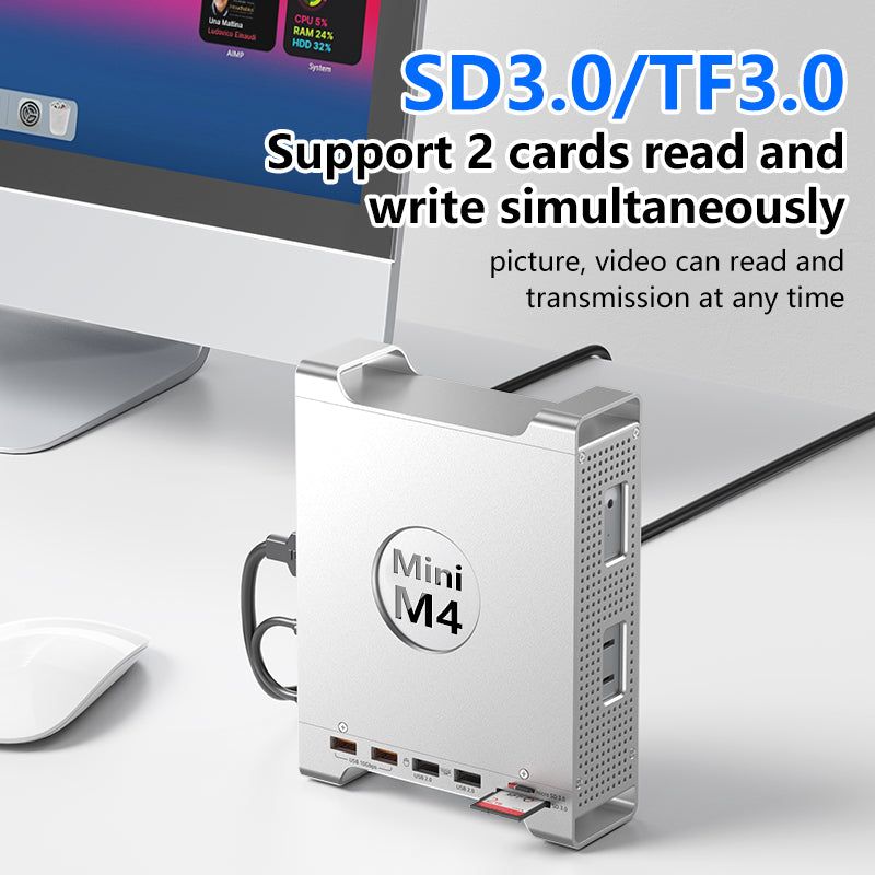 9-IN-1 TYPE-C Docking Station Hub Dock For Apple Mac Mini M4 M4 Pro 2024 & Stand with Built in M.2 NVME SSD Case Enclosure-UH09-7-A