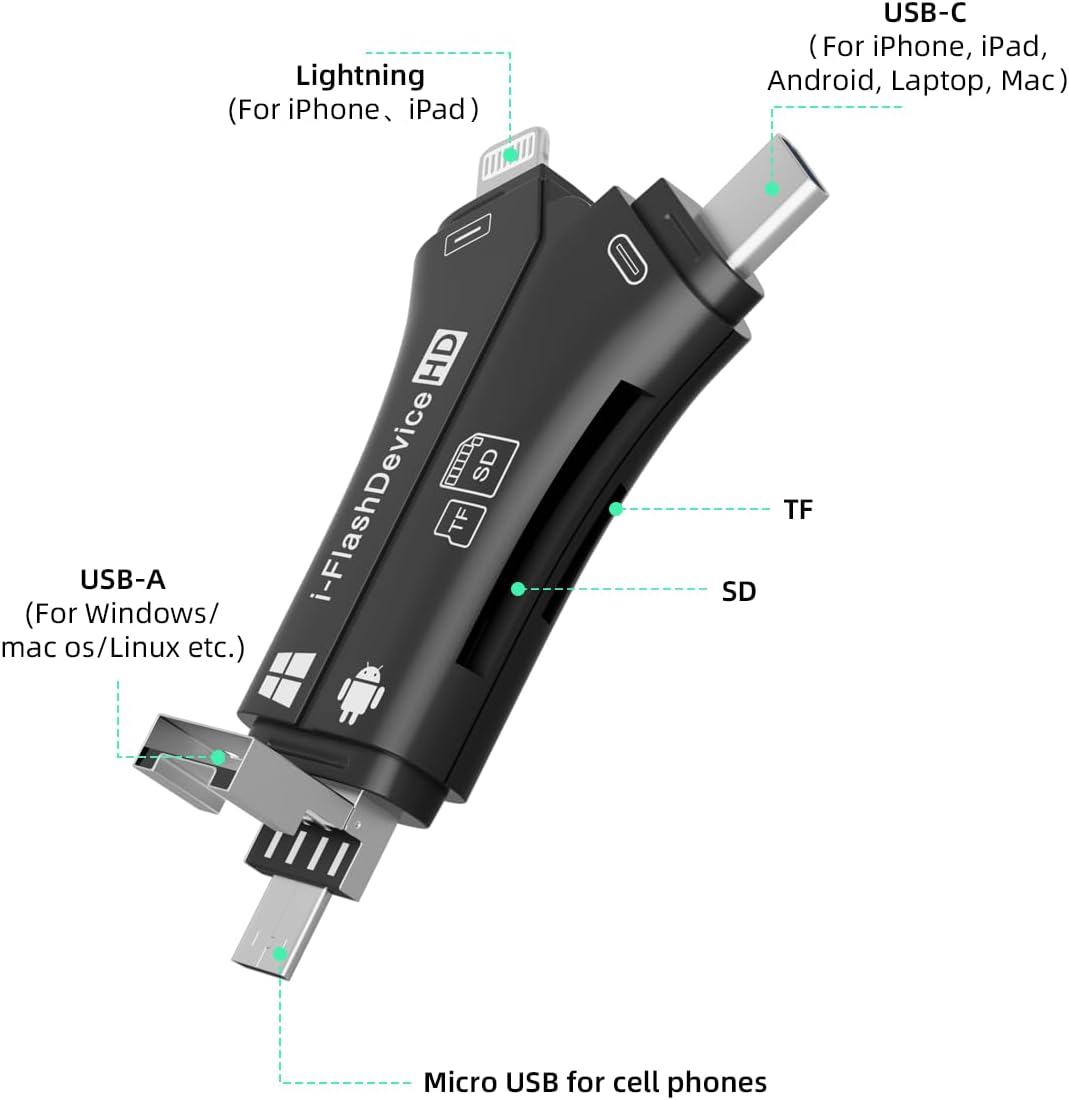 4 in 1 Micro SD Card Reader Trail Camera Viewer, Portable Memory Card Reader SD Card Adapter for SD and TF Cards for iPhone/ipad/Android/Mac/Computer/Camera--ST12-A