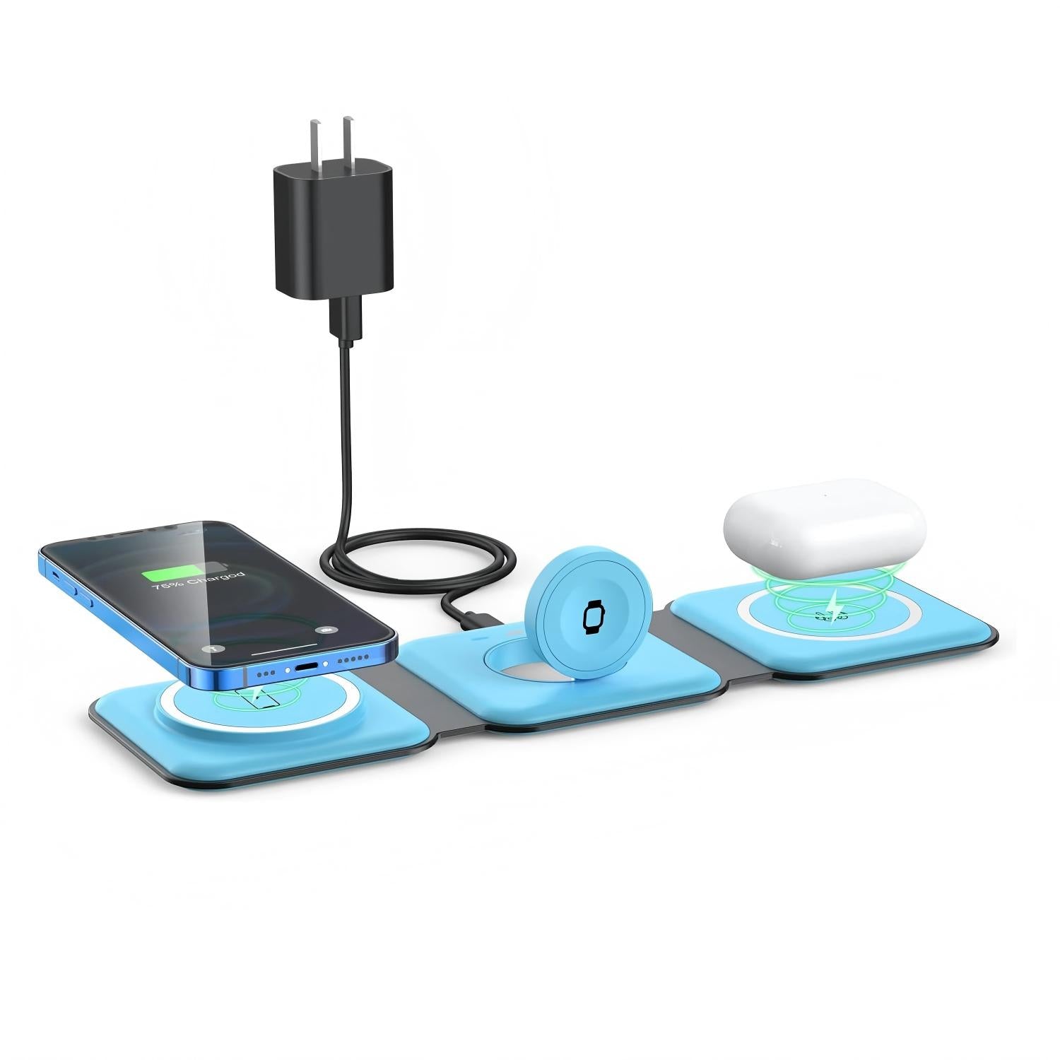 Wireless Charger 3 in 1,RTOPS Magnetic Travel Wireless Charging Station Multiple Devices,GaN 3 in 1 Charging Station,Compatible for iPhone16/15/14/13/12/Pro/Max,iWatch,AirPods 3/2/Pro(Adapter Includes)