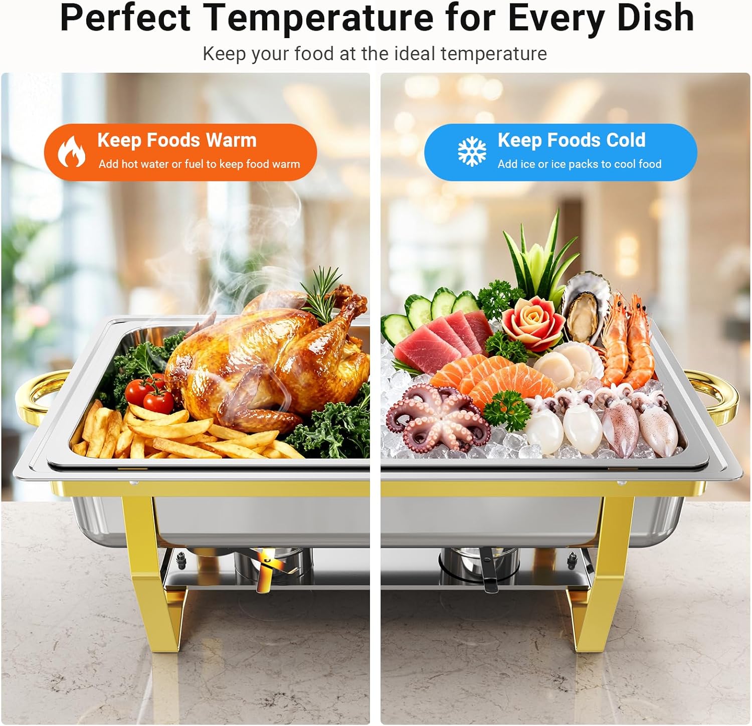 Chafing Dishes for Buffet 4 Pack, High Grade Chafing Dish Buffet Set, Stainless Steel Food Warmers with Stackable Design for Parties, Catering Supplies, Banquets, and Weddings, 4 Full Size Pans