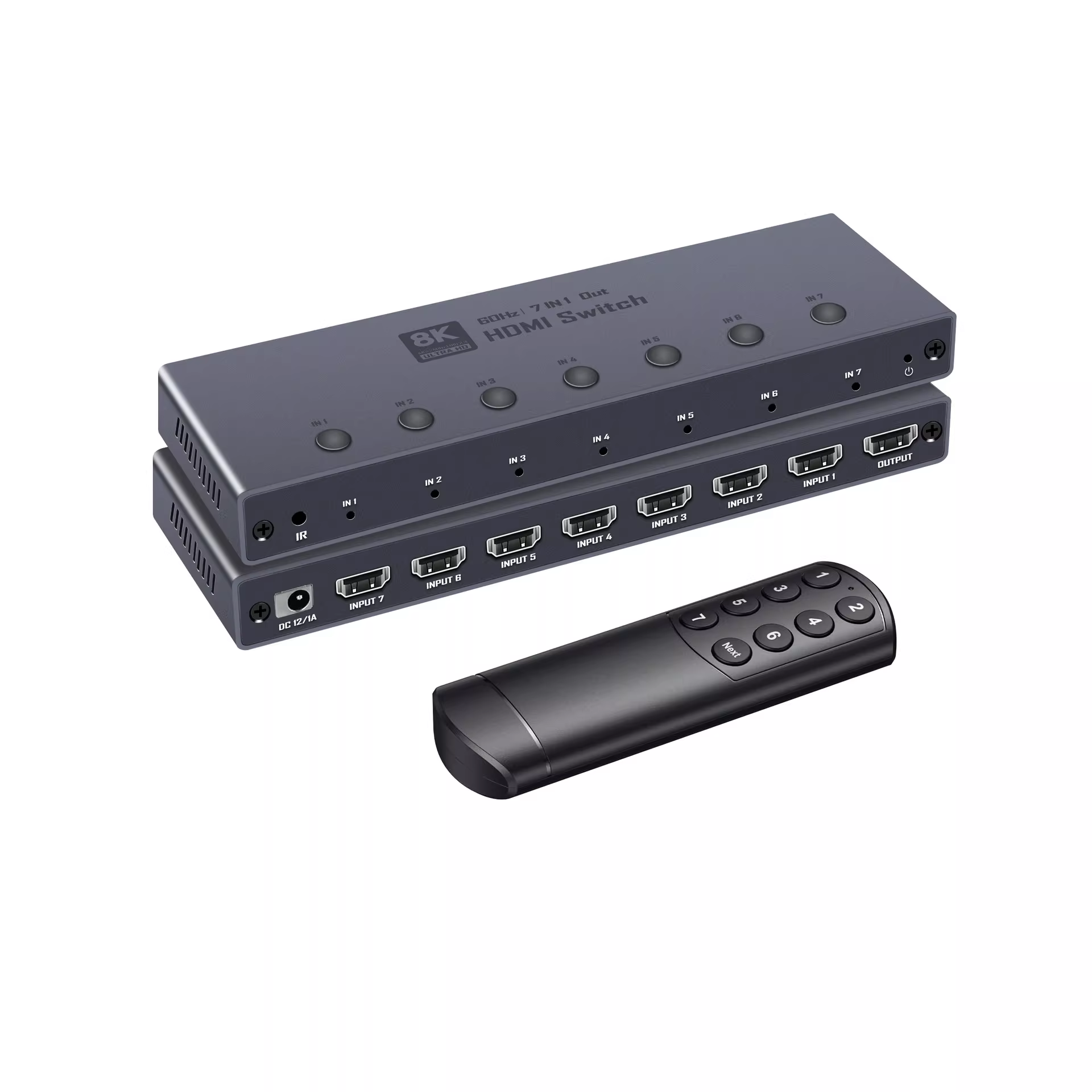 8K HDMI 2.1 Switch, HDMI 2.1 Switcher 7 In 1 Out Supports CEC 8K@60Hz, 4K@240Hz, 1080P@480Hz HDCP 2.3 HDR Dolby Atmos VRR Compatible with PS5 Xbox Blu-Ray Player with IR remote controller-EX41-A-0-BK