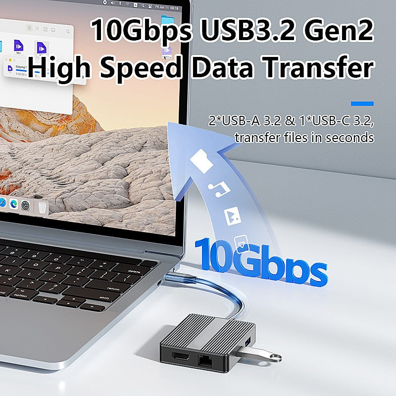 7 IN 1 USB-C HUB Adapter,Type C Laptop Docking Station with USB-A 10Gbps 4K 60Hz HDTV 1000M RJ45 Ethernet PD 100WFast Charging Converter-UH07-16-A