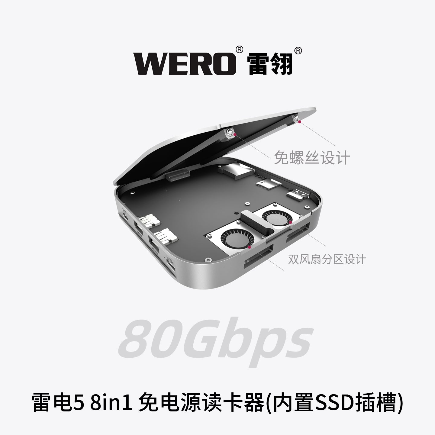 WERO Thunderbolt 5 80Gbps 8-in-1 Card Reader & SSD Enclosure(TBT5-SSD-8in1-Readerr)