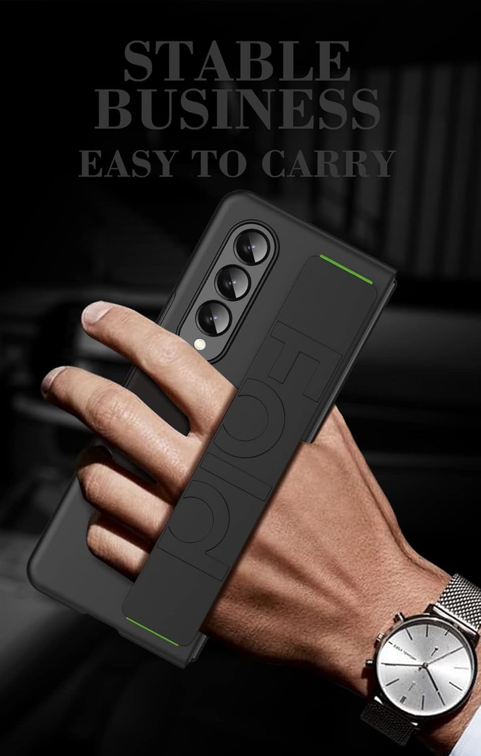 Samsung Galaxy Z Fold 4/5/6 Protective Grip Cover Case,Slim & Lightweight Shockproof Hard PC Wrist Strap Handheld Folding Case with Wristband