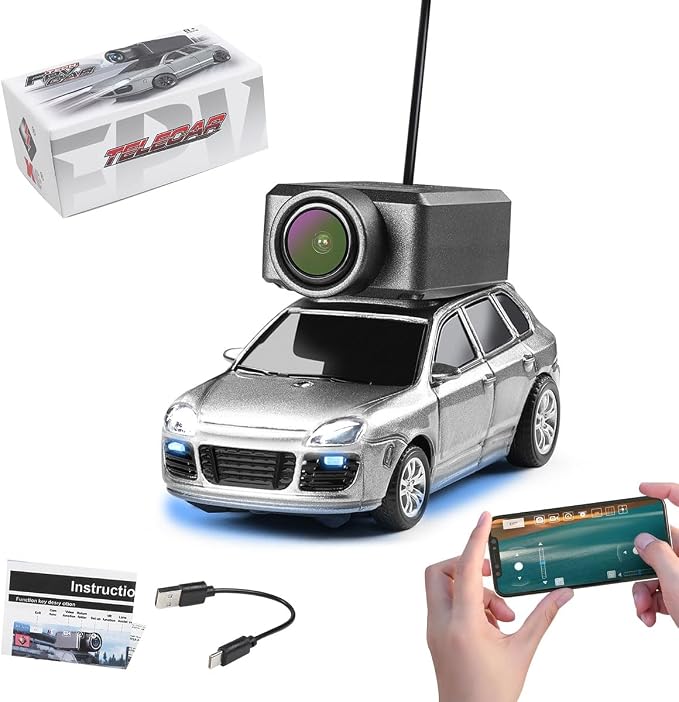 Mini RC Car with Camera, 1/64 Scale APP-Controlled Fully Proportional FPV Remote Control Racing Car with Gyro and Underbody Lighting