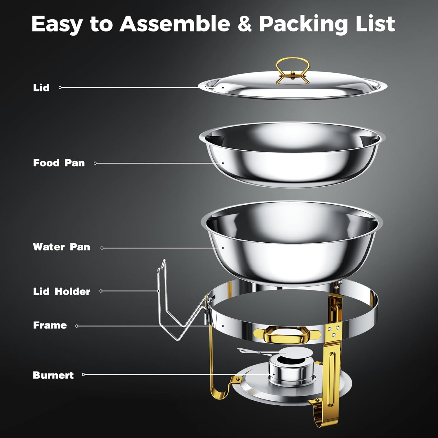Chafing Dishes for Buffet 4 Pack,5QT Food Warmers for Parties Buffet,Stainless Steel Round Chafers and Buffet Warmers Sets for Home,Gatherings,Birthday,Parties,Church Events,Catering Events
