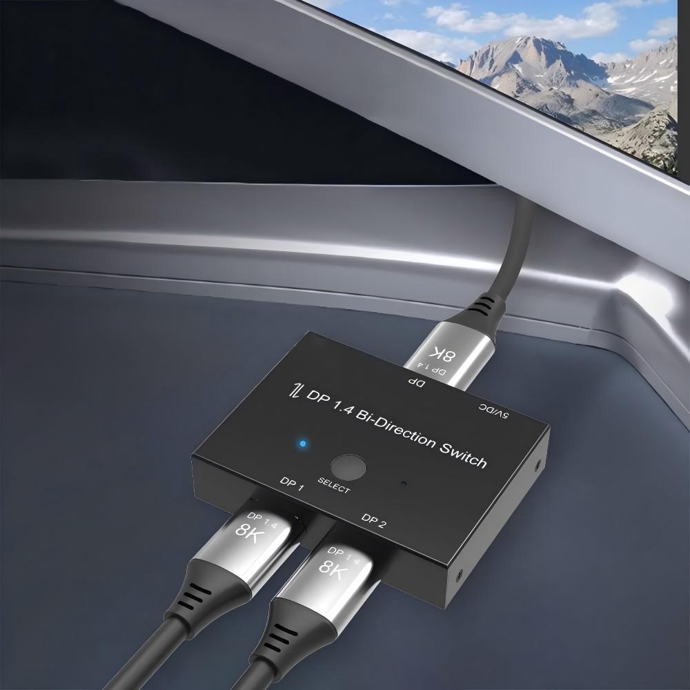 DisplayPort Switch Box 2-in-1-out 16K@60Hz 8K@120Hz DisplayPort 1.4 Switcher Compatible with PC, Laptop, Monitor, Gaming, TV-XH16D
