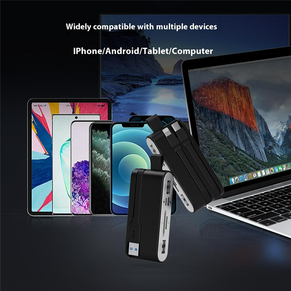 6-in-1 SD Card Reader & USB OTG Adapter for iPhone/iPad, USB-C and USB-A Devices with Micro SD & SD Card Slots, Supports SDHC/SDXC/MMC-NK-1058HD