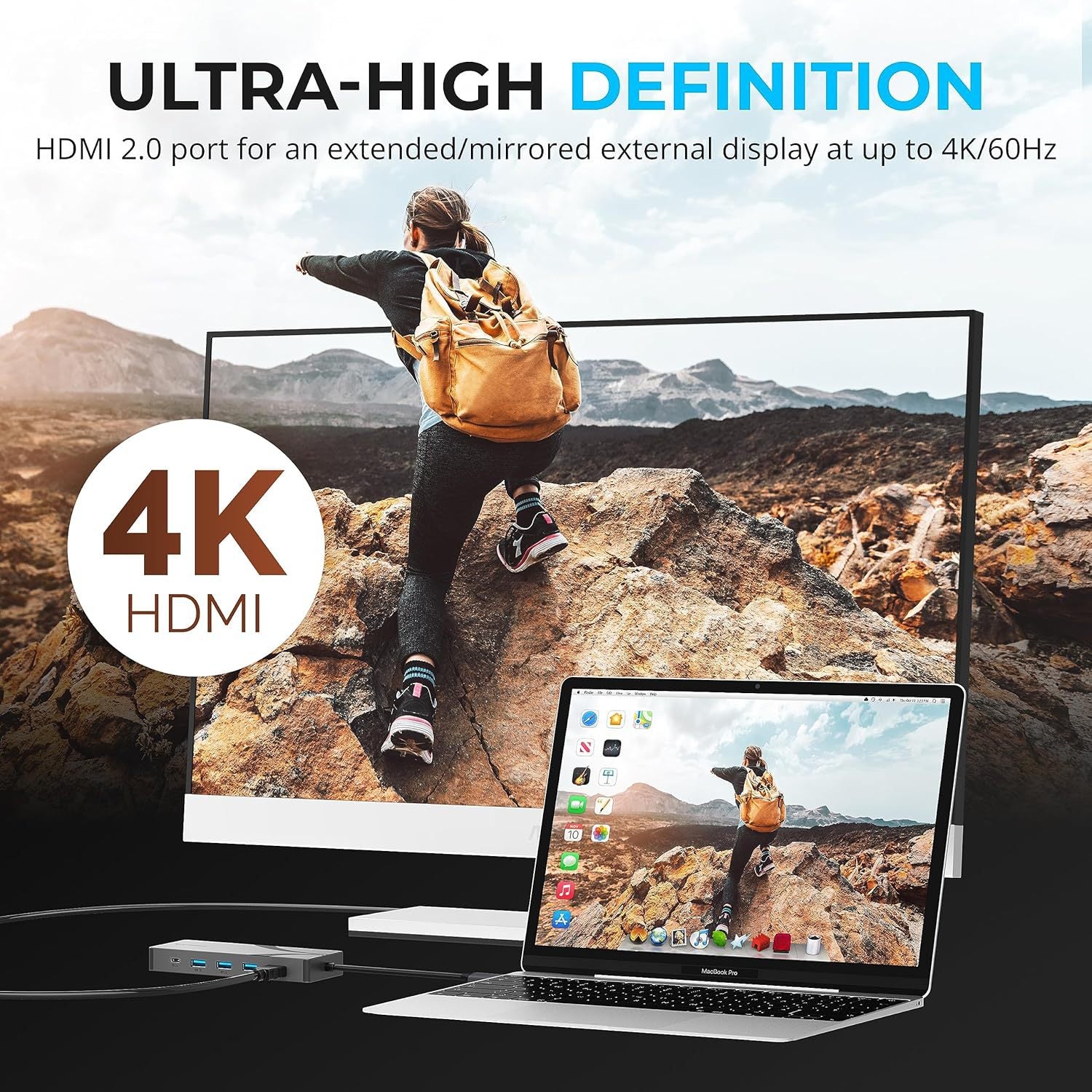5-In-1 USB-C Hub Docking Station with USB3.2*2(10Gbps) / PD100W / 4K@60HZ /1000M RJ45 Ethernet / M.2 NVMe&SATA SSD Case Multi-ports Splitter Adapter for Tablet Laptop Phone-UH05-0003