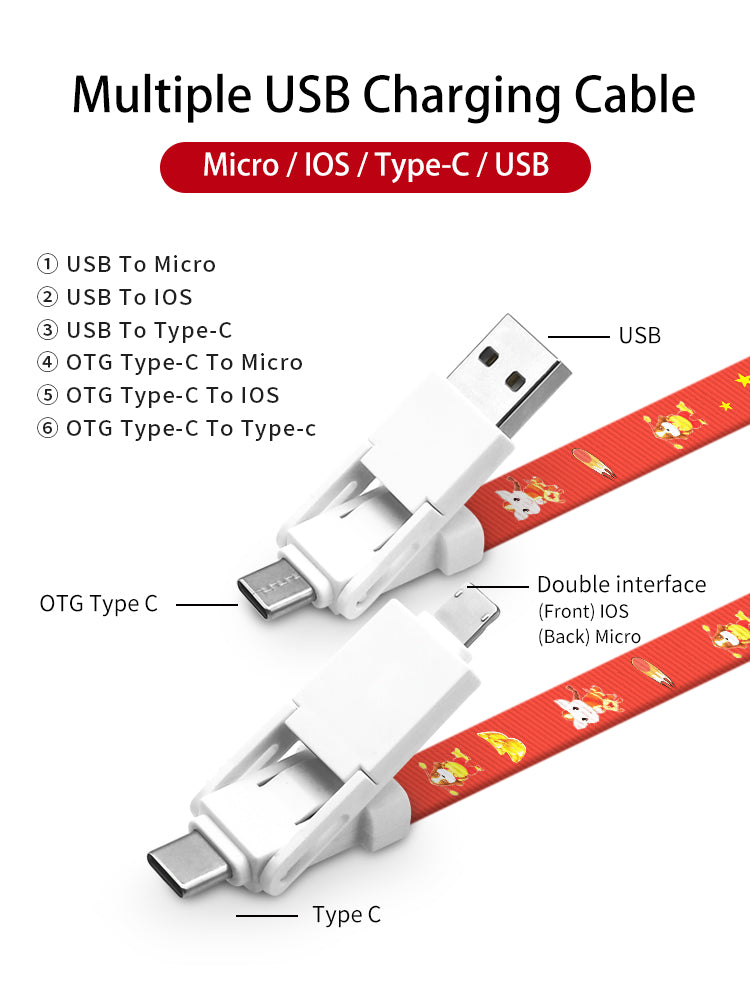 6-in-1 Fast Charging Lanyard Cable | 60W PD 3A Type-C to USB-C/Micro/Lightning | 90cm Multi-Device Charger for Huawei/iPhone/Samsung
