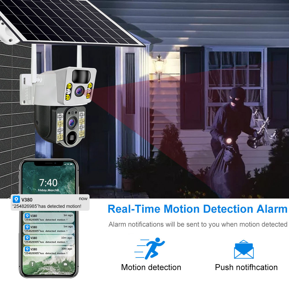 Verto V380 Dual Len 6MP Solar Battery Powered Camera VCS03-W-H CCTV WIFI IP PTZ Dual Lens Network Solar Camera