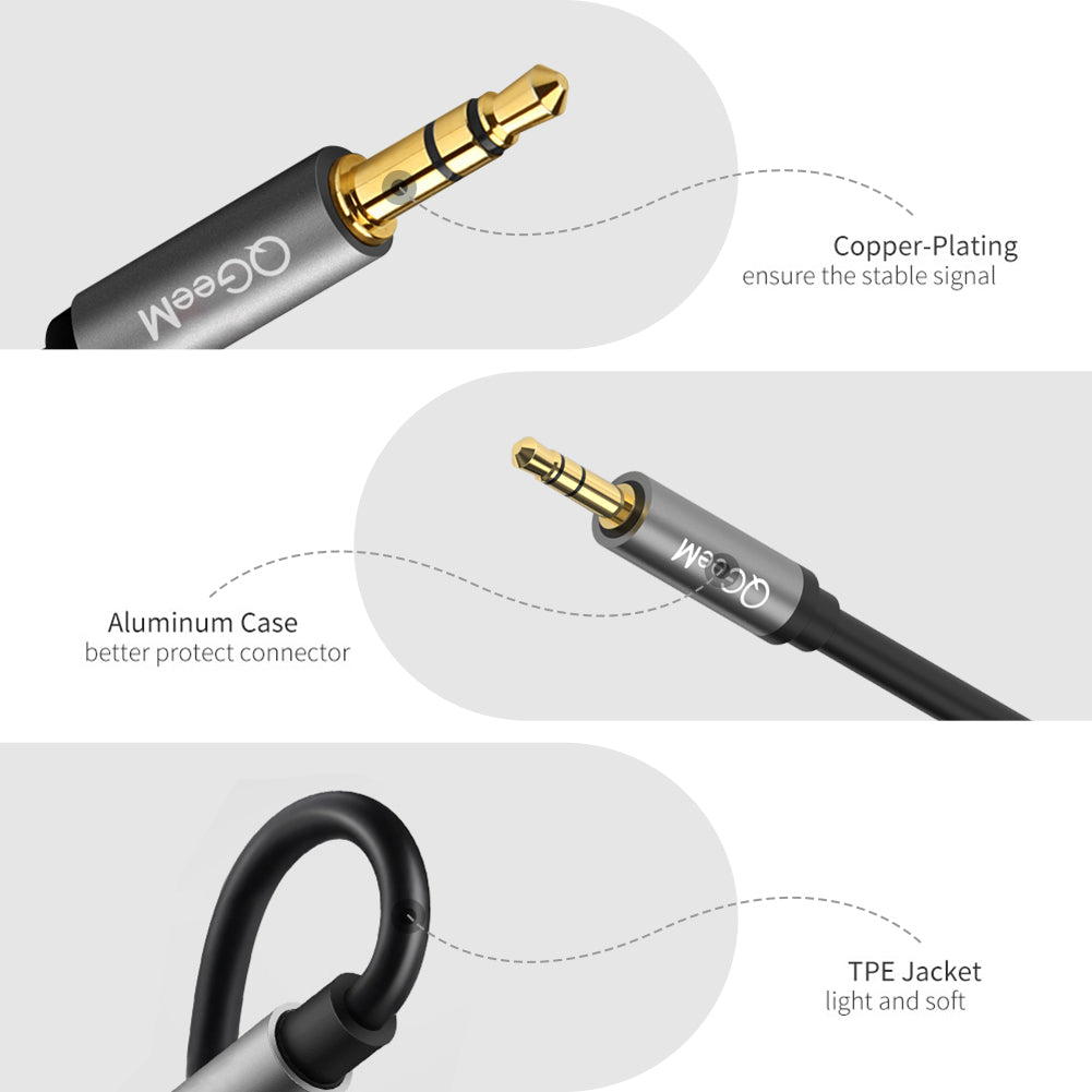 QGeeM 3.5mm 3 pole/M to 6.35 stereo/M Audio Cable TRS Stereo Audio Cable (8 Feet), Headphone Adapter 1/8 to 1/4 Adapter for Guitar, Piano, Amplifiers, Home Theater Devices, or Mixing Console -AU02-A
