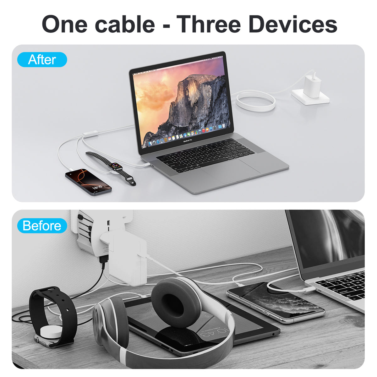 3-in-1 USB-C Braided PD 100W Cable, USB C Cable,iWatch Charger Cord for iWatch Ultra3/2/1/SE 3/2 Series 11/10/9/8/7/6/5,for iPhone17/15/16Pro Max/14/13/12