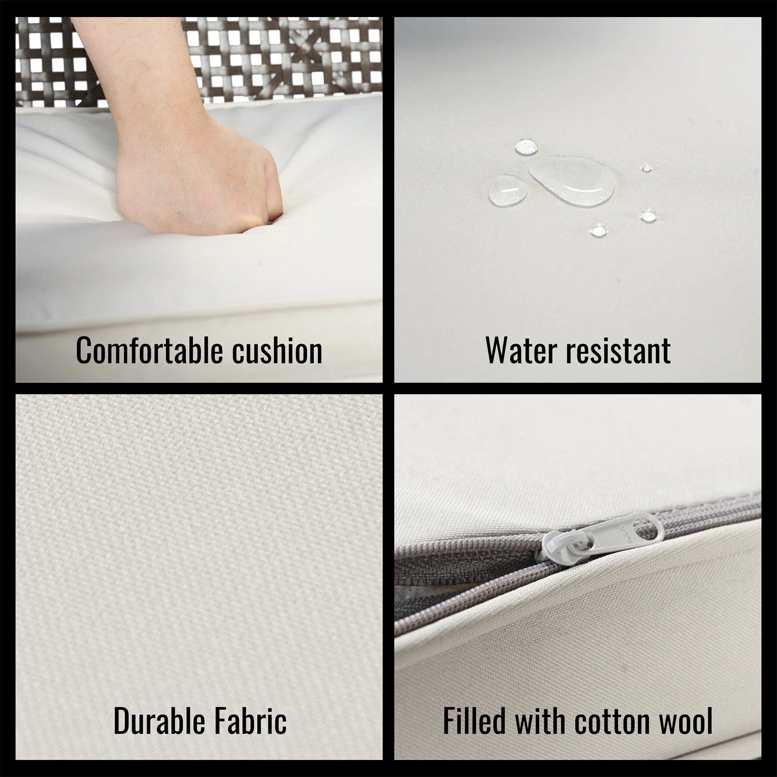 5 Piece Patio Dining Table Set, All Weather Outdoor Conversation Furniture, 4 Wicker Chairs with Cushions, Acacia Wood Square Table Top with Umbrella Hole, for Garden Backyard, Brown