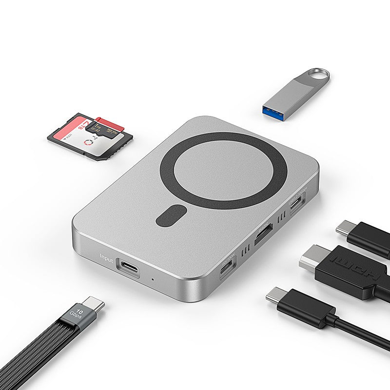 8-in-1 Magnetic USB C Hub with 100W PD Charging & M.2 NVME SSD Enclosure - Aluminum Alloy Docking Station, 10Gbps USB 3.2 Gen2, 4K@60Hz HDMI, Dual SD/TF Card Reader-UH08-24