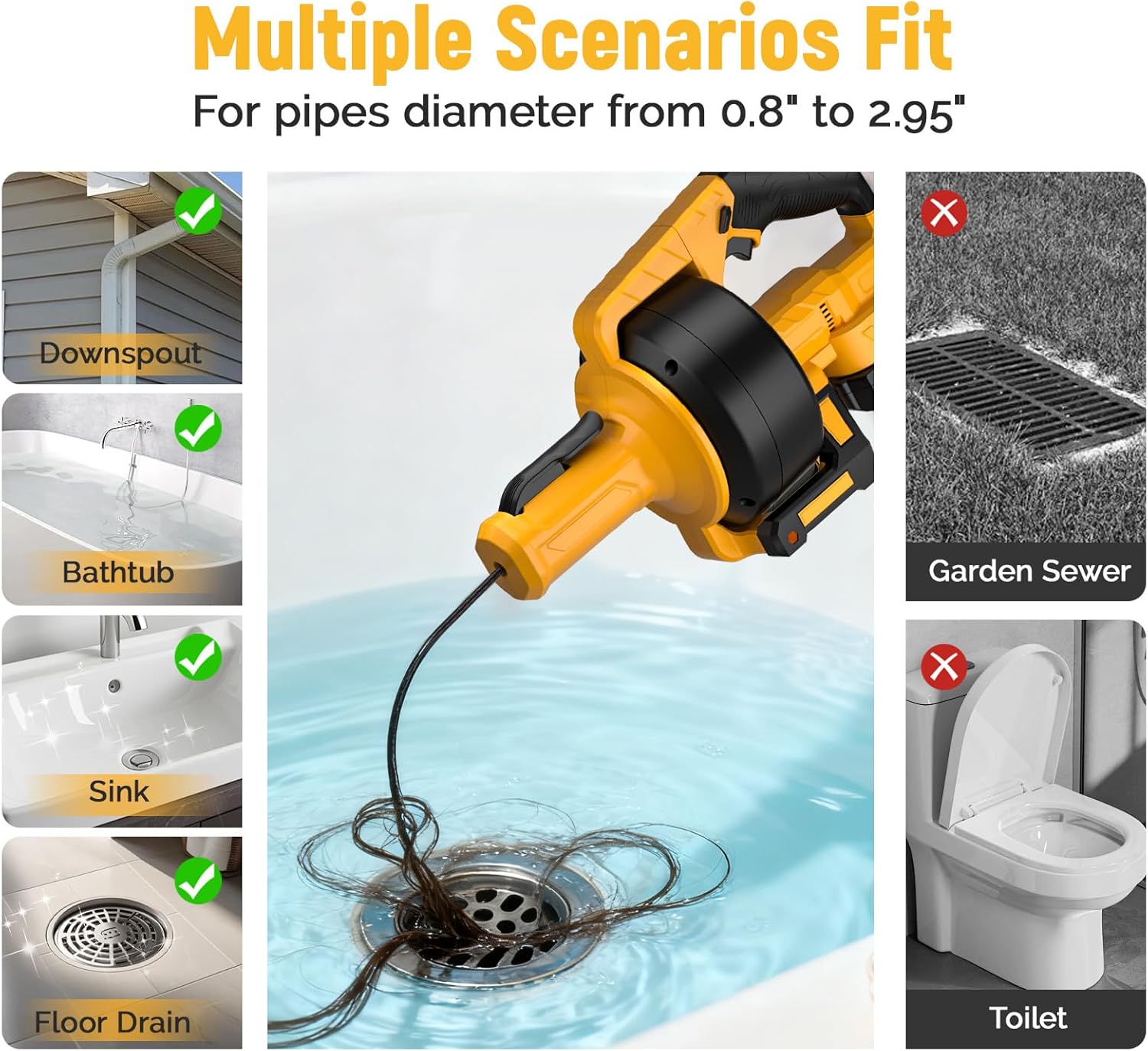 Electric Drain Auger,21V Cordless Drain Snake,25Ft Auto-Feed Snake Drain Hair Removal Tool with 2.0Ah Battery,Sink Snake Drain Cleaner for Sewer,Toilet,Kitchen,Shower 3/4"-2.95" Pipes(Bag&Gloves&Rag)