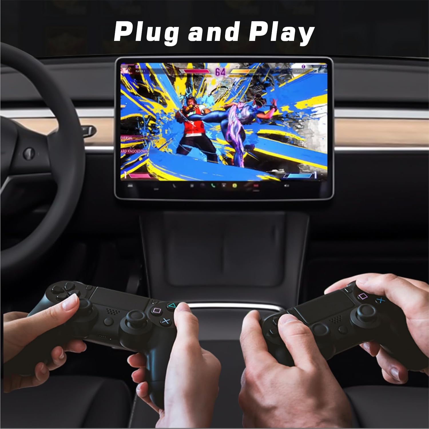New Upgraded Docking Station with 2 Retractable Charging Cables, Support 27W PD Fast Charging, Car USB Hub Charger Multi Port for 2021 2022 2023 Tesla Model 3/Y, LED Lighting (PD+Type C)