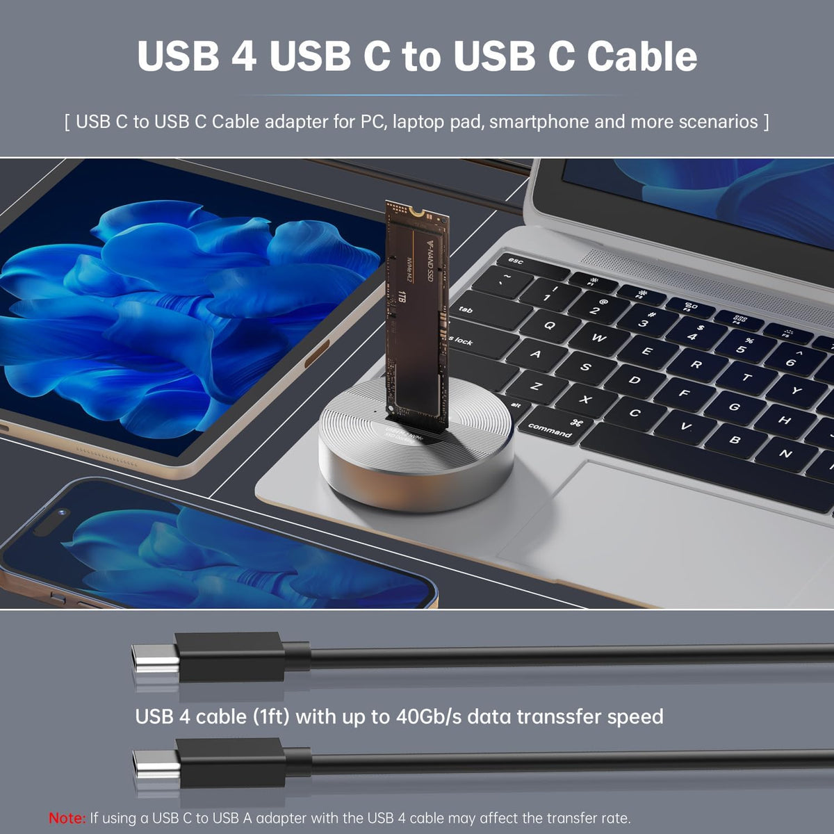 40Gbps USB4 M.2 NVMe SSD Enclosure – USB-C to M.2 Docking Station for 2230-22110, Aluminum Data Rescue Adapter for Windows/Linux/Mac OS/Android-SD04P