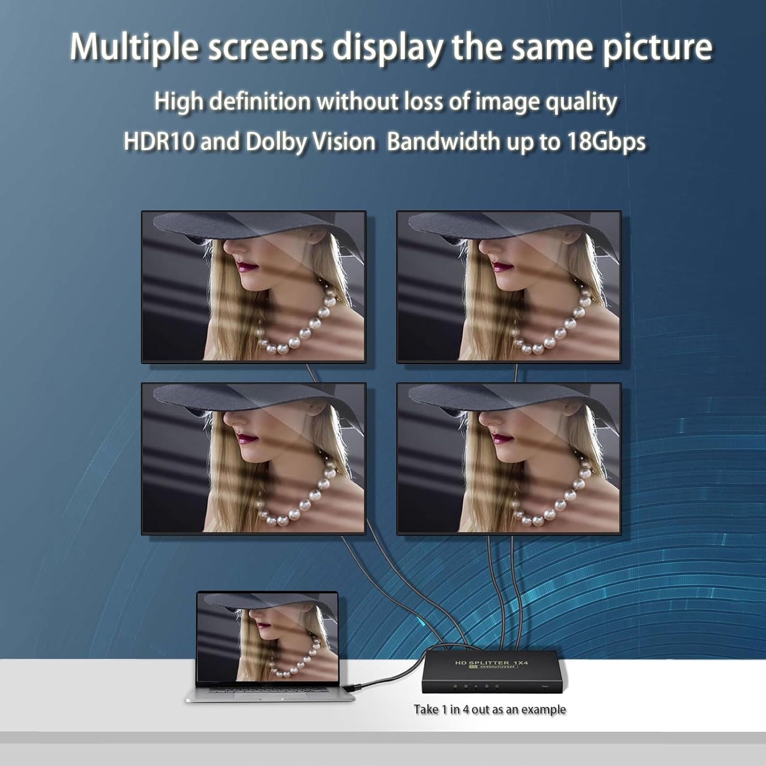 HD Splitter 1 in 2(1x4,1x8) Out,up to 4K @ 60Hz 4:4:4 HDMI Splitter,Multi Resolution Output,HDMI 2.0& HDCP 2.2,EDID Control,3D CEC Support,18 Gbps, Easy Plug and Play-EX52-A-0-BK(XHV102)
