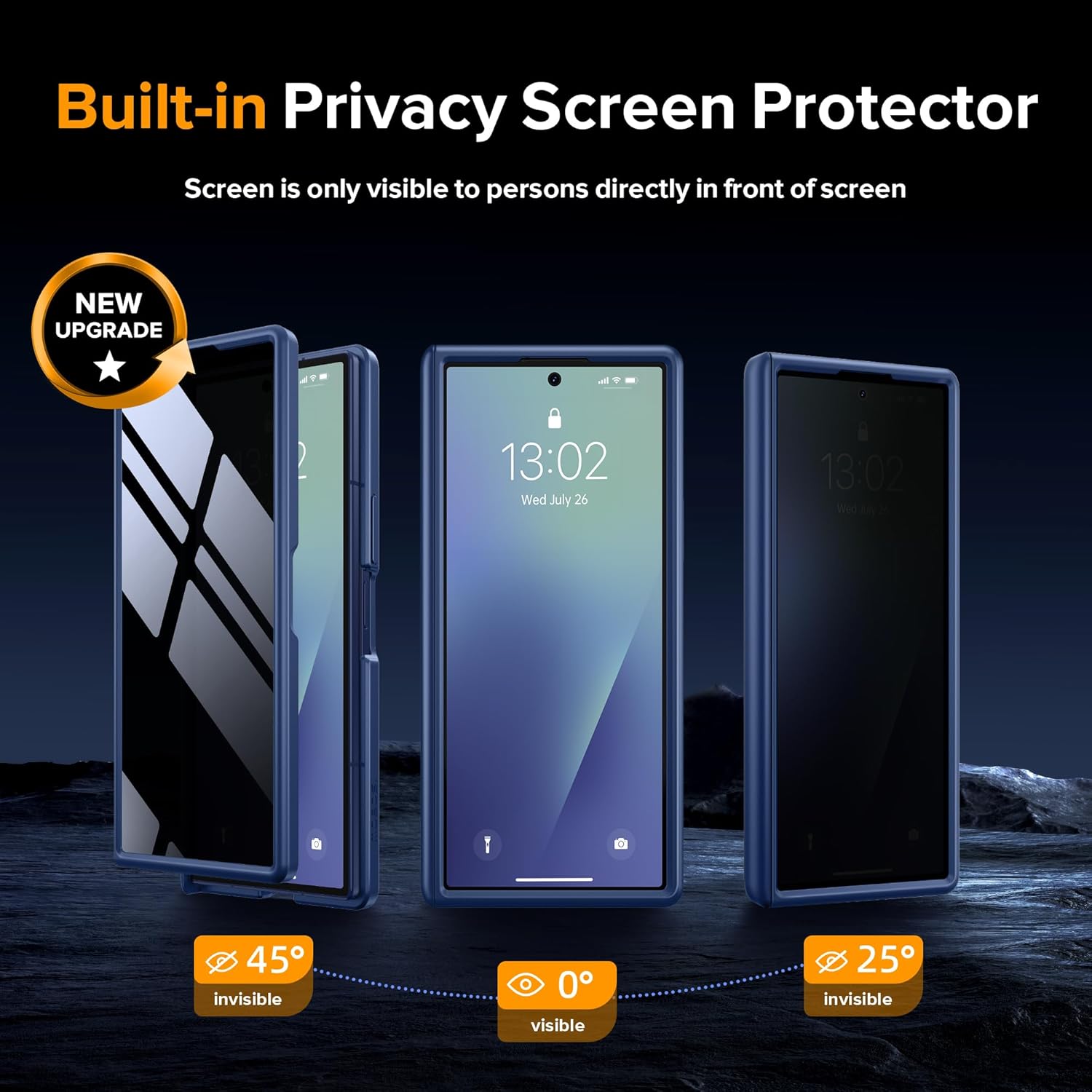 MOBOSI 18FT MIL-Grade Shockproof Phone Case for Samsung Galaxy Z Fold 7, MagSafe Compatible, Built-in Privacy Screen Protector & Rotatable Ring Stand, Slim Magnetic Protective Cover, Blue