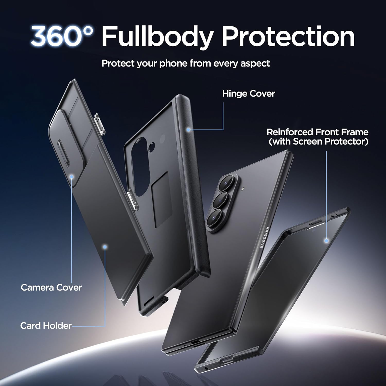 Samsung Galaxy Z Fold 7 2025 MOBOSI Wallet Case Black, Built-in Slide Camera Cover & Large Kickstand, Anti Spy Privacy Screen Protector Included, 4-Card Slots Anti-Peep Z7 Phone Cover