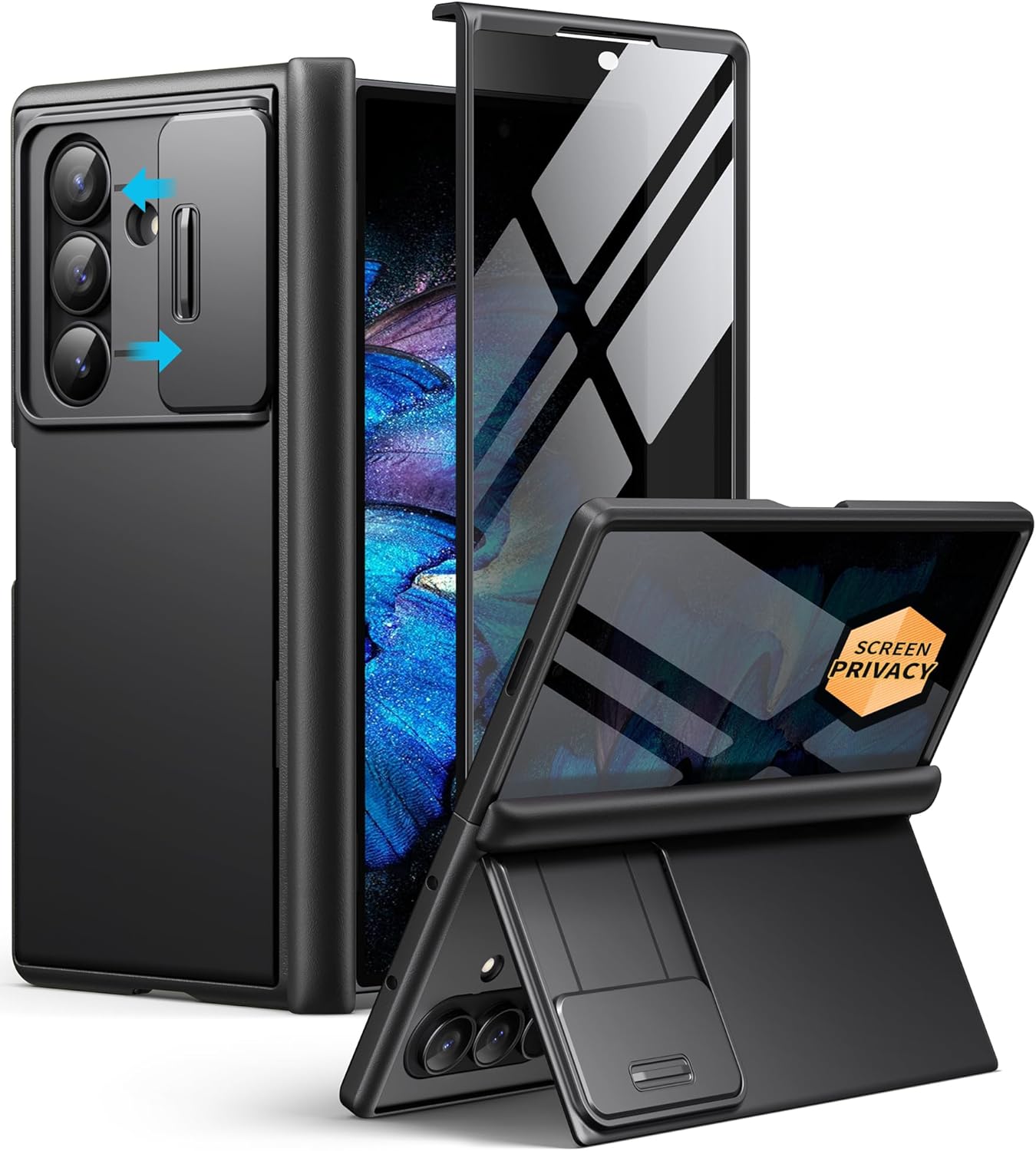 MOBOSI Anti Spy Full Body Shockproof Case for Samsung Galaxy Z Fold 7, Built-in Privacy Screen Protector, Hidden Kickstand, Slide Camera Cover & Hinge Protection, Black