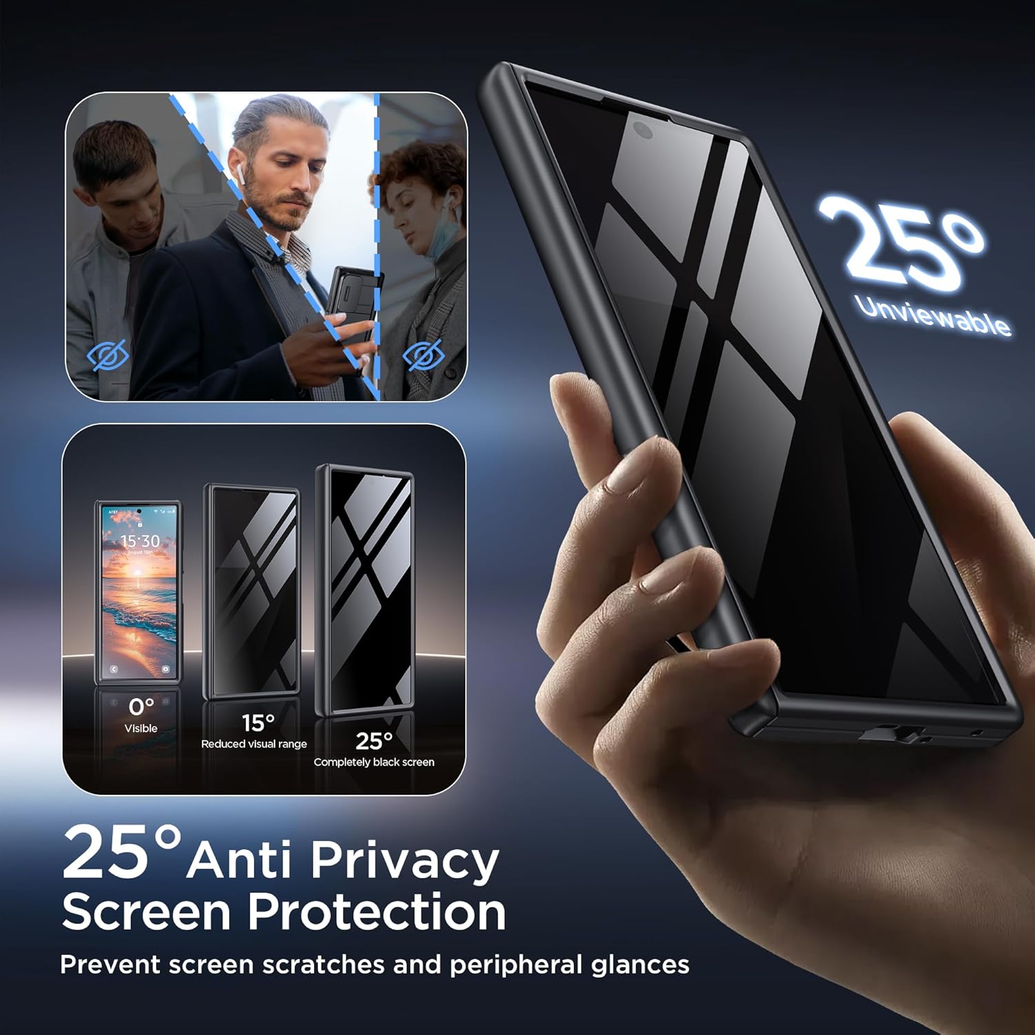 Samsung Galaxy Z Fold 7 2025 MOBOSI Wallet Case Black, Built-in Slide Camera Cover & Large Kickstand, Anti Spy Privacy Screen Protector Included, 4-Card Slots Anti-Peep Z7 Phone Cover