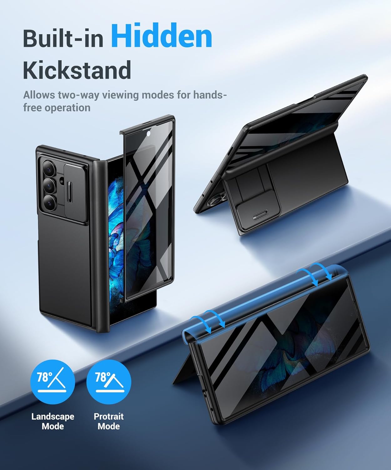 MOBOSI Anti Spy Full Body Shockproof Case for Samsung Galaxy Z Fold 7, Built-in Privacy Screen Protector, Hidden Kickstand, Slide Camera Cover & Hinge Protection, Black