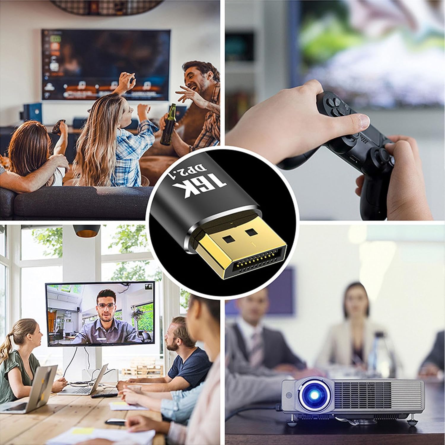 DisplayPort 2.1 Cable, 16K 30Hz 40Gbps Dynamic HDR 3D Audio, Male to Male Cable with 32bit Sound Sync, for G Sync FreeSync Gaming Monitors-AV98-A