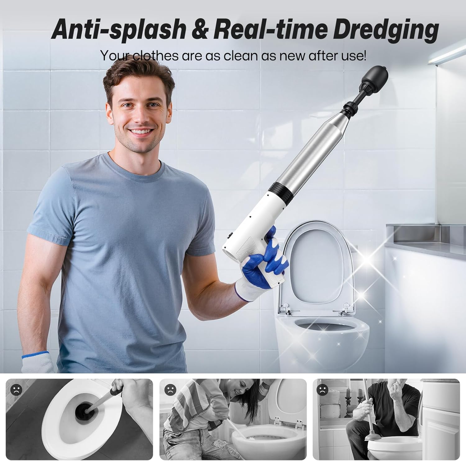 Electric Toilet Plungers for Bathroom,4 in 1 Toilet Unclogger,Auto-inflation Toilet Plunger Clog Remover Get Instant Result,High Pressure Toilet Plunger Heavy Duty for Washbasin,Sinks,Drain-White