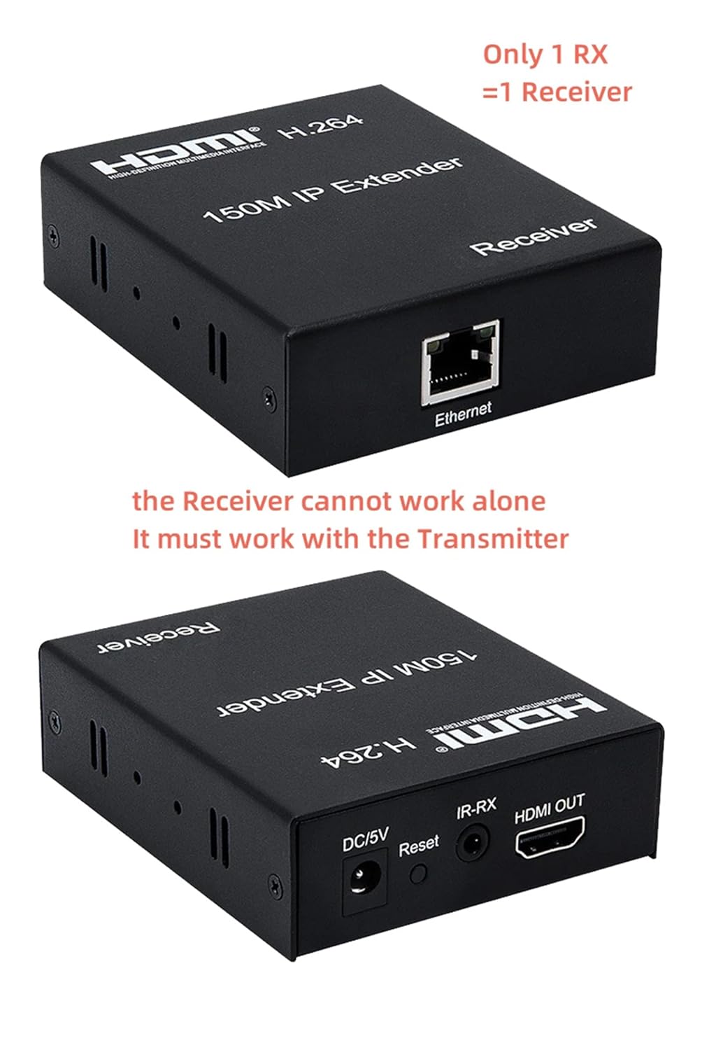 150M HDMI 1080P IP Extender, Via RJ45 Ethernet Network Cat6 Cat 6 6a Cable Extension Via Switch 1 Transmitter to Multi Receiver with H.264 for PS4 Laptop TV (TX+RX)-EX03-A-150M-BK