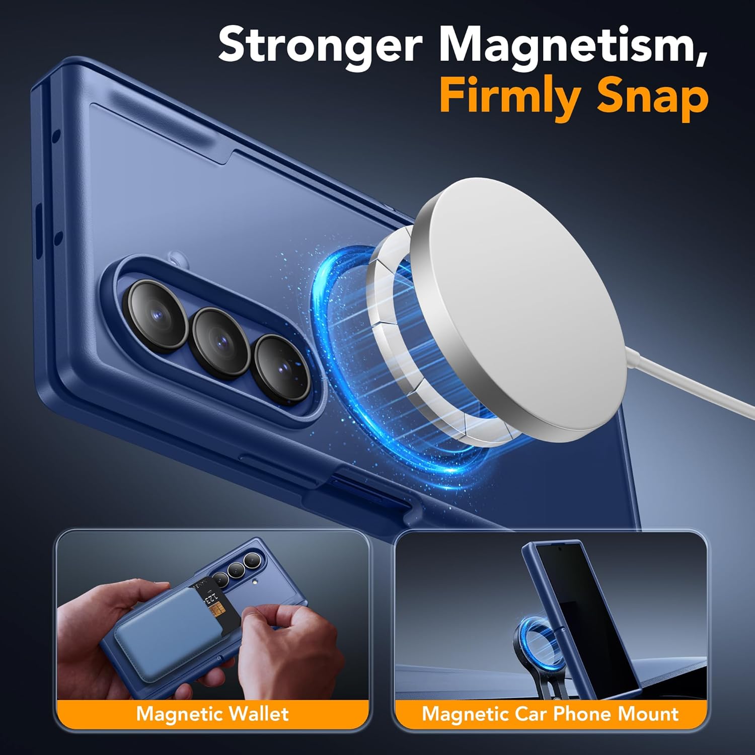 MOBOSI Shockproof Phone Case for Samsung Galaxy Z Fold 7, Full Body Hinge Protection & Built-in Privacy Screen Protector, MagSafe Compatible Magnetic Cover for Z Fold7, Deep Blue