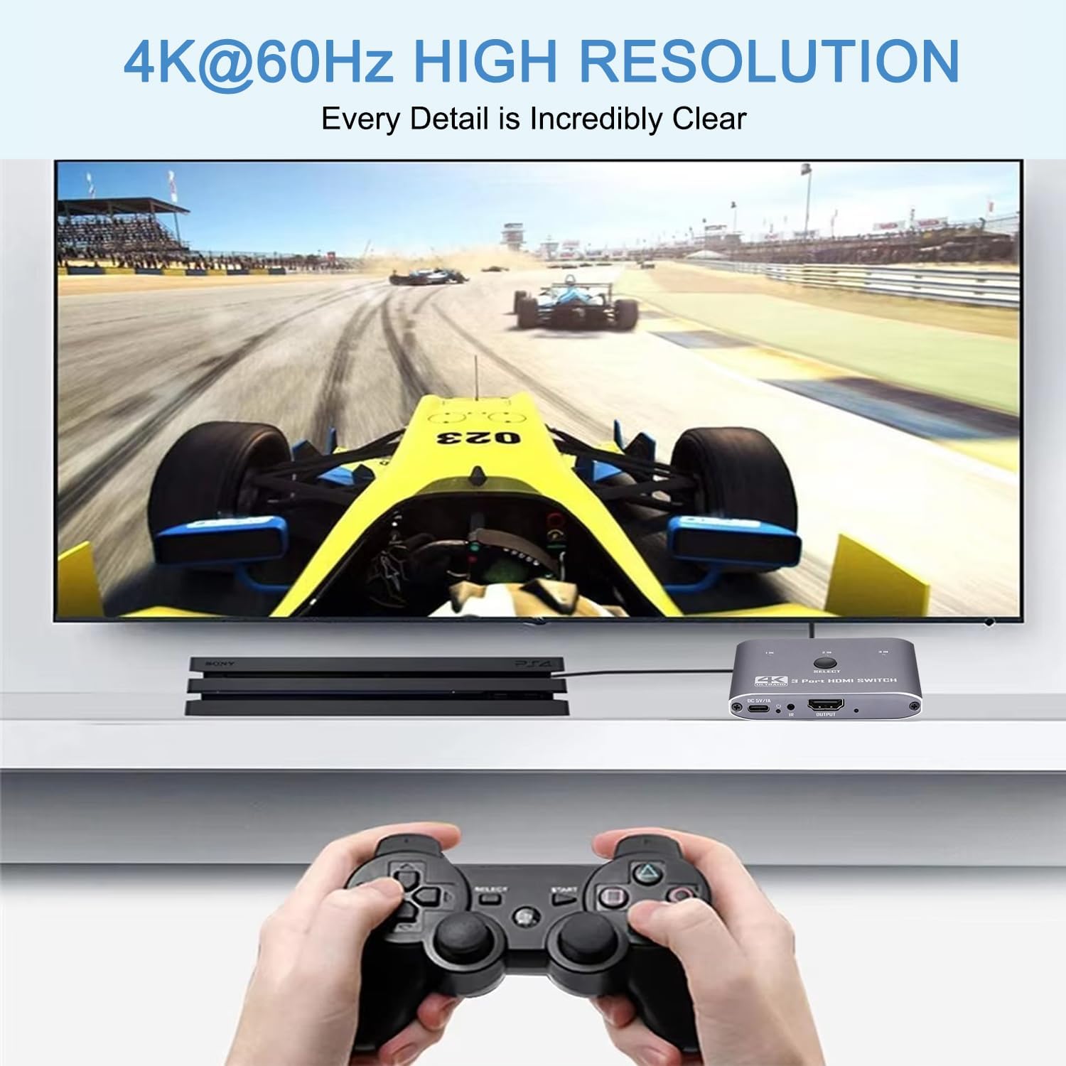 HDMI Switch 4K@60Hz, 3 Port HDMI Switch 3 in 1 Out with IR Remote Control, Support 4K, 3D, 1080P, HDMI 2.0, HDCP 2.2, Ultra HD for HDTV, PS4/5, Game Consoles etc-EX44-A-0-BK