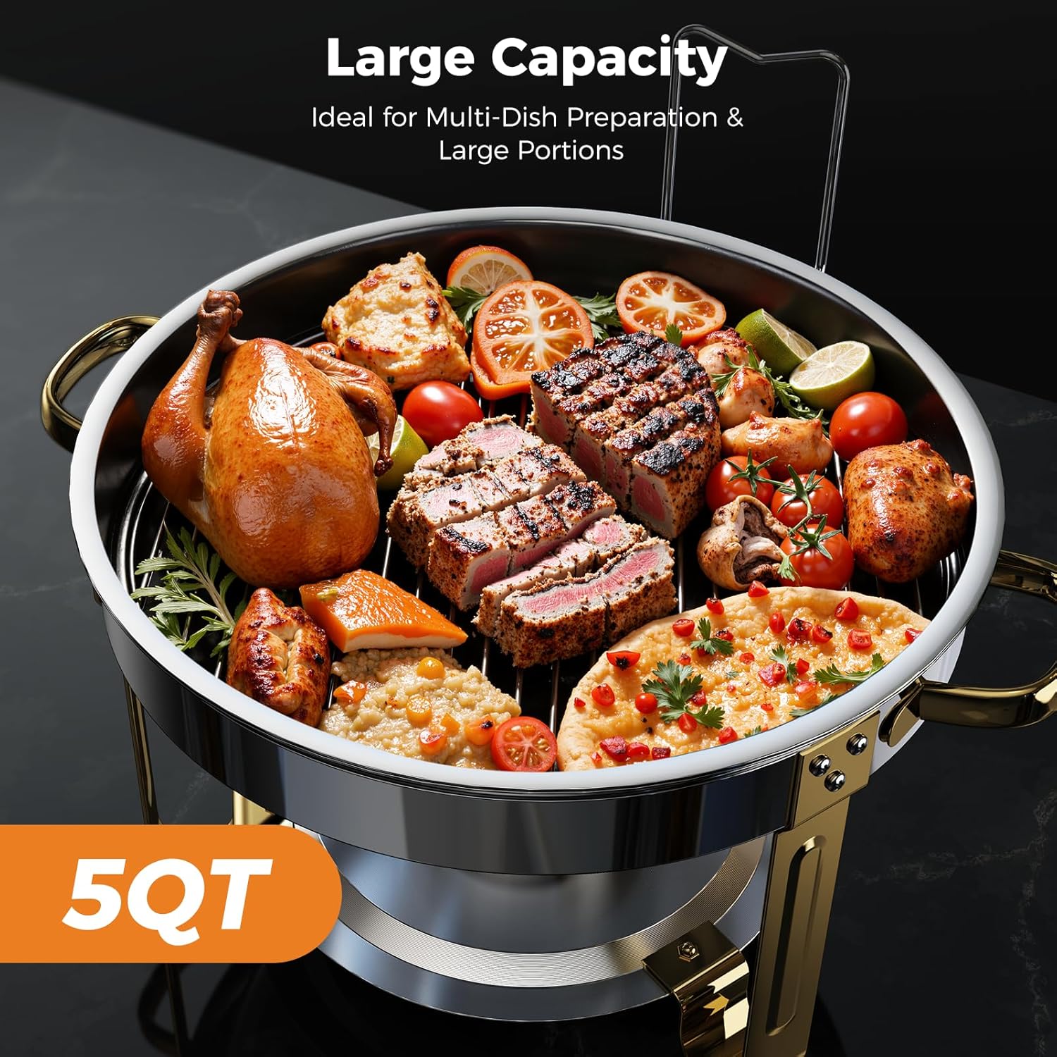 Chafing Dishes for Buffet 4 Pack,5QT Food Warmers for Parties Buffet,Stainless Steel Round Chafers and Buffet Warmers Sets for Home,Gatherings,Birthday,Parties,Church Events,Catering Events