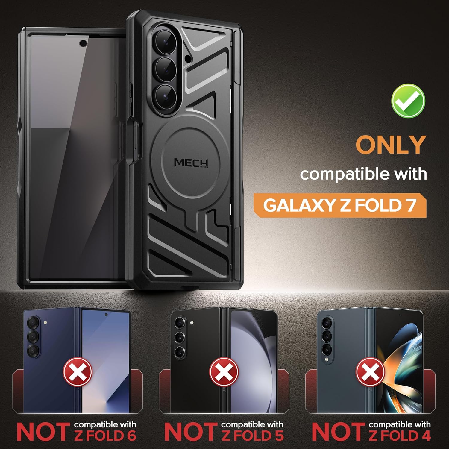 MOBOSI Anti-Spy Z7 Phone Case with Built-in Stand, Belt Clip & Hinge Cover, MagSafe Compatible Cover with Privacy Screen Protector for Samsung Galaxy Z Fold 7 2025, Black Privacy Film