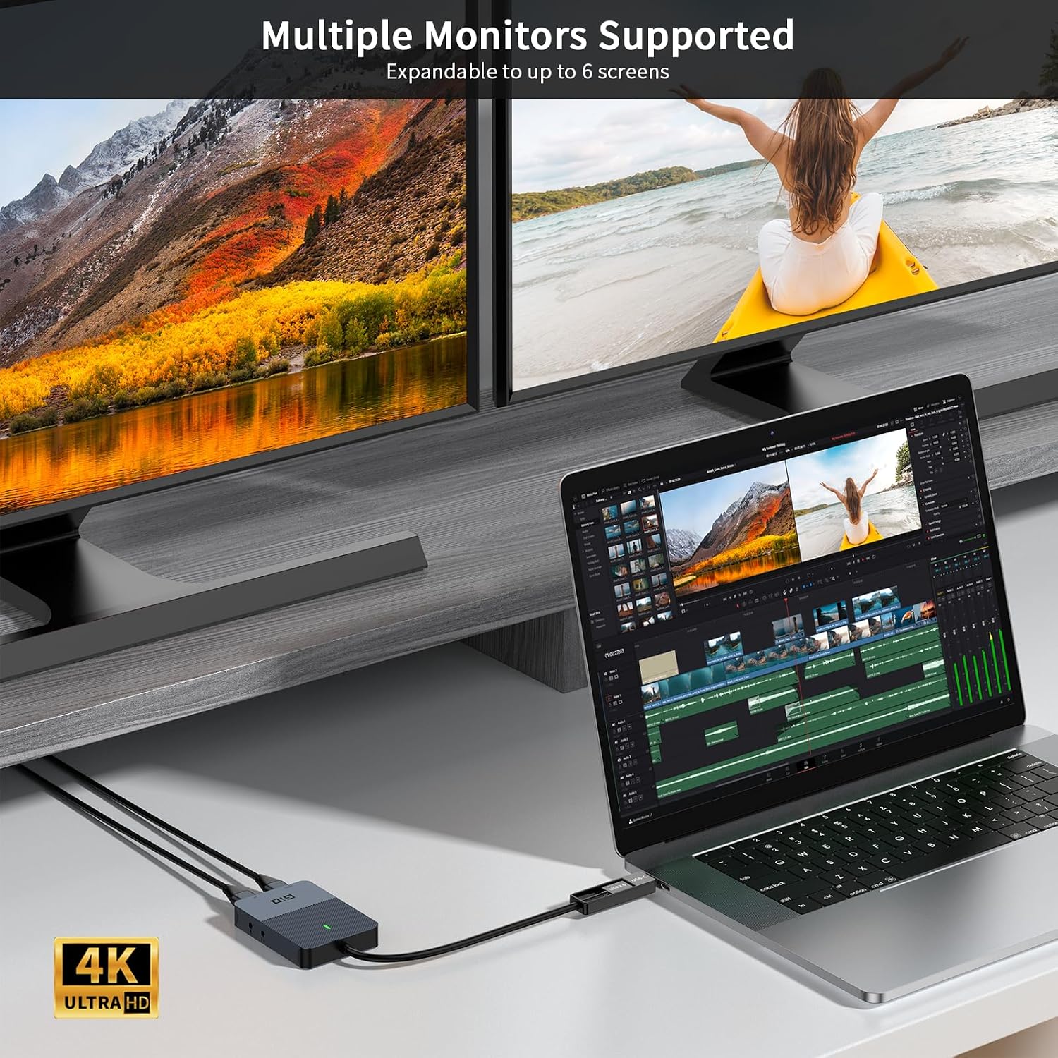 Giq USB 3.0 to Dual HDMI Monitor Adapter 2K@ 60Hz,Universal Video Graphics Card,USB to Hdmi Splitter Extender Monitor for USB 3.0 A or USB-C Hub Dock Compatible with Mac OS,Windows-D6102H