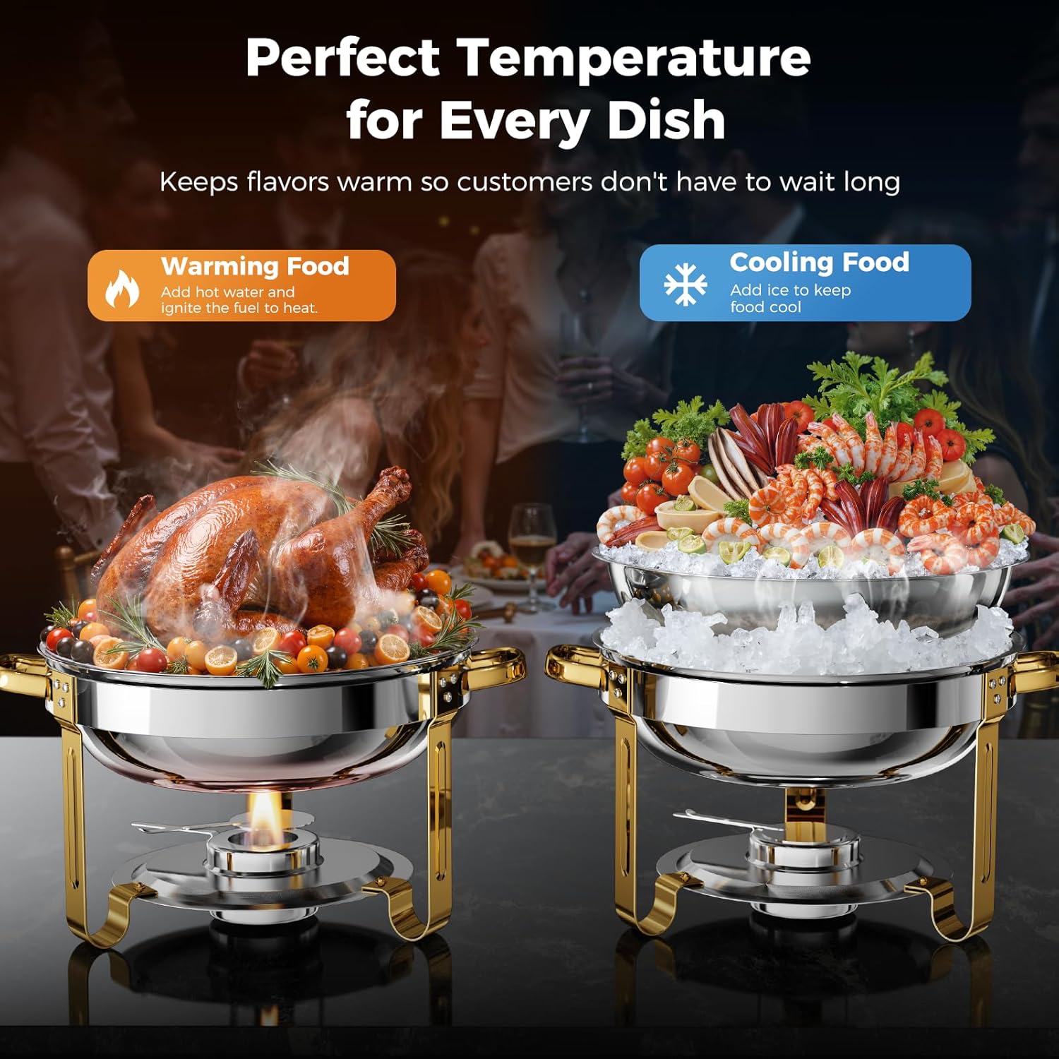 Chafing Dishes for Buffet 4 Pack,5QT Food Warmers for Parties Buffet,Stainless Steel Round Chafers and Buffet Warmers Sets for Home,Gatherings,Birthday,Parties,Church Events,Catering Events