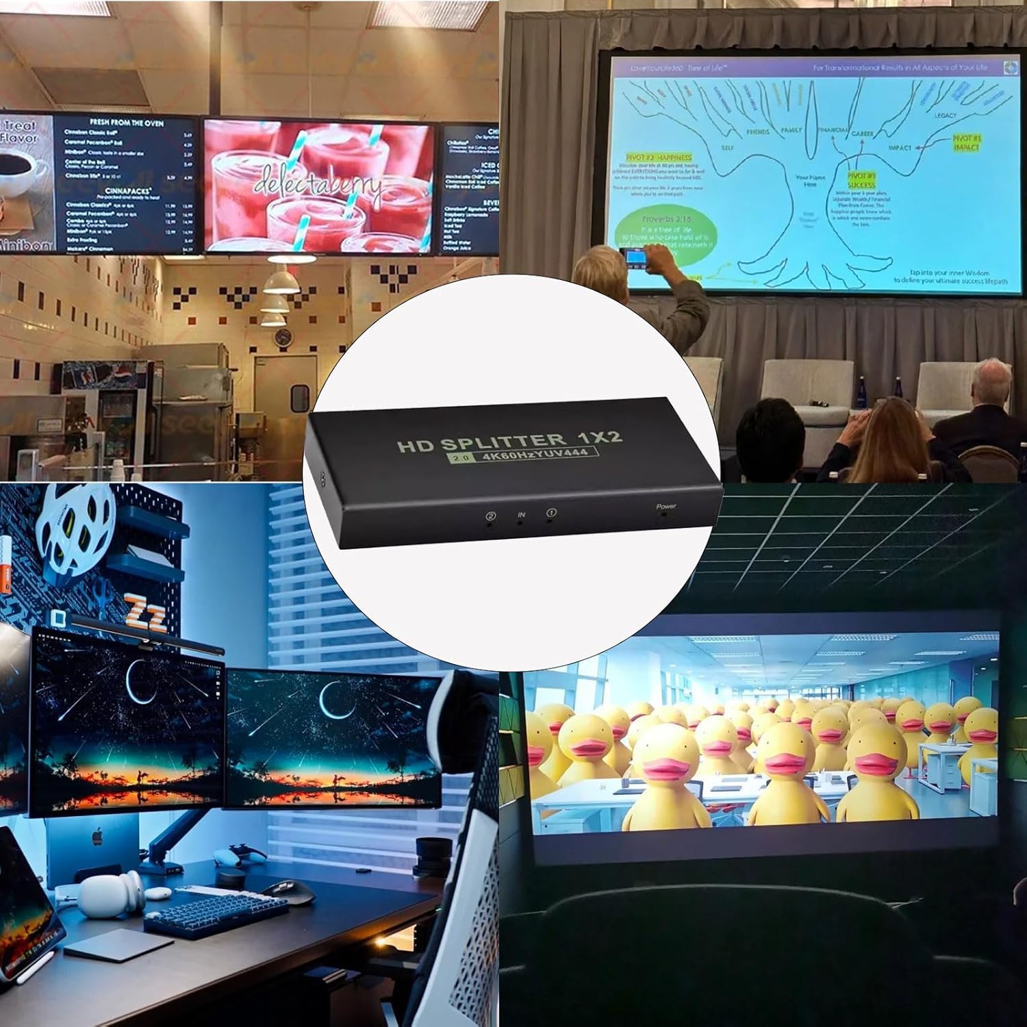 HD Splitter 1 in 2(1x4,1x8) Out,up to 4K @ 60Hz 4:4:4 HDMI Splitter,Multi Resolution Output,HDMI 2.0& HDCP 2.2,EDID Control,3D CEC Support,18 Gbps, Easy Plug and Play-EX52-A-0-BK(XHV102)