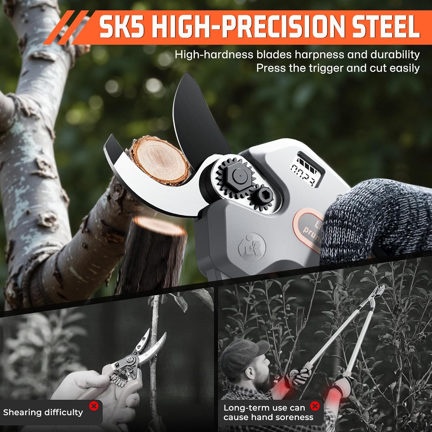 Electric Pruning Shears for Gardening,Garden Shears Brushless Trimming Branch Cutter 0.5 Second Shear Speed 0.9-1.5"Cutting Diameter,Pruning Shears with 6000 Cuts of 2 Rechargeable Battery