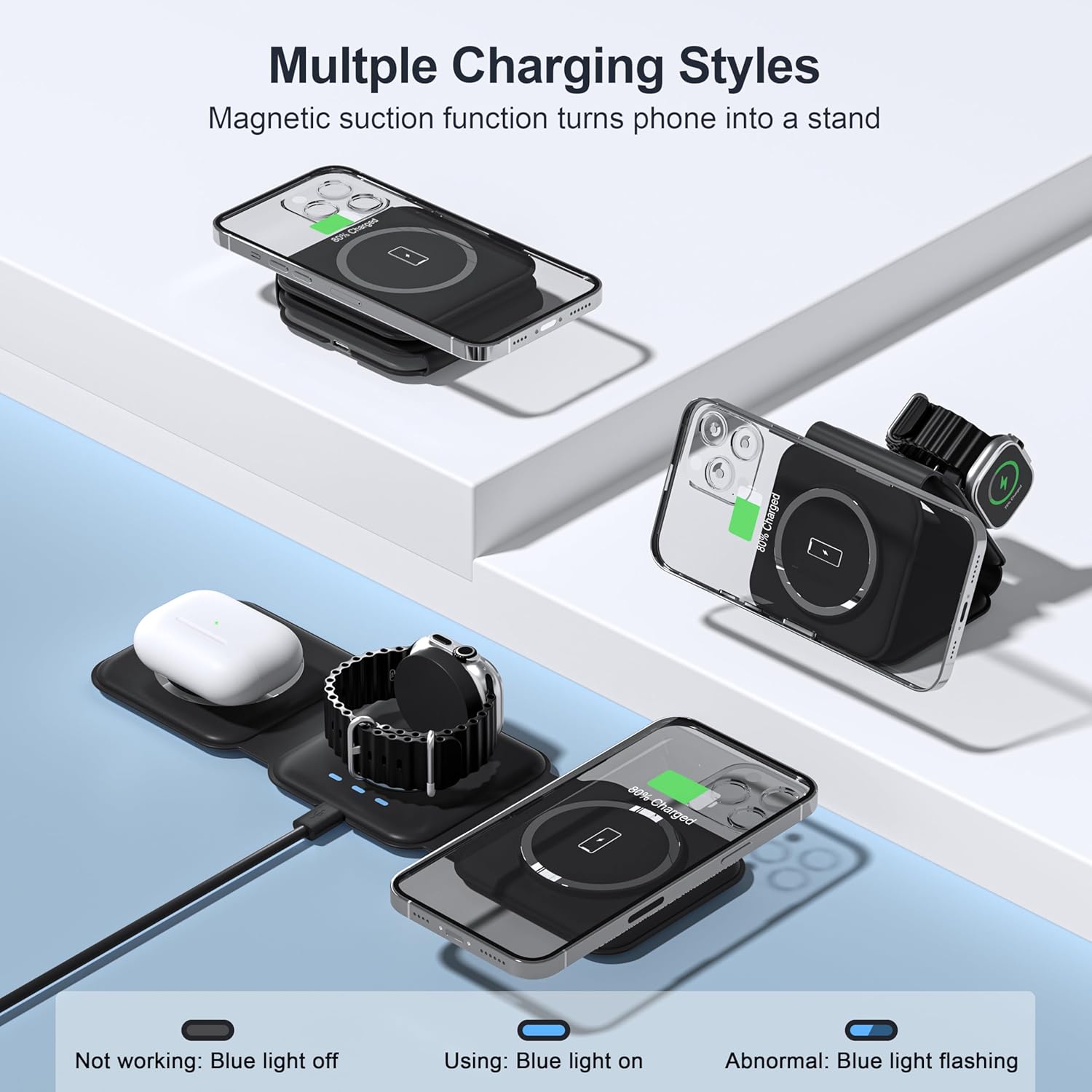 UCOMX Nano 3 in 1 Wireless Charger,Magnetic Foldable Charging Station