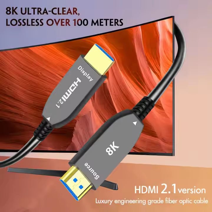8K@60Hz HDMI 2.1 Fiber Optic Cable - 48Gbps Ultra High - Speed, Gold - Plated, Braided Shielding for PS5/Xbox/Projectors - QGeeM