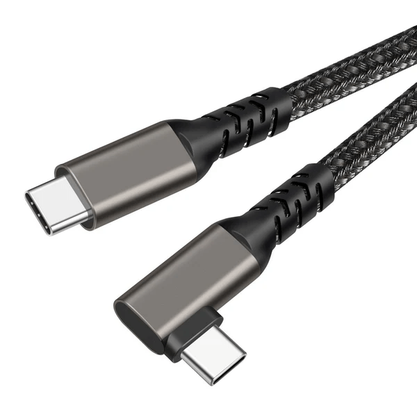 90 Degree USB C to USB C Cable 240W, Nylon USB2.0 Cable, 480Mbps Data Transfer, 5A Fast Charging USB C Cables for iPhone 15 Series, Samsung Galaxy S23, MacBook Air/Pro - QGeeM